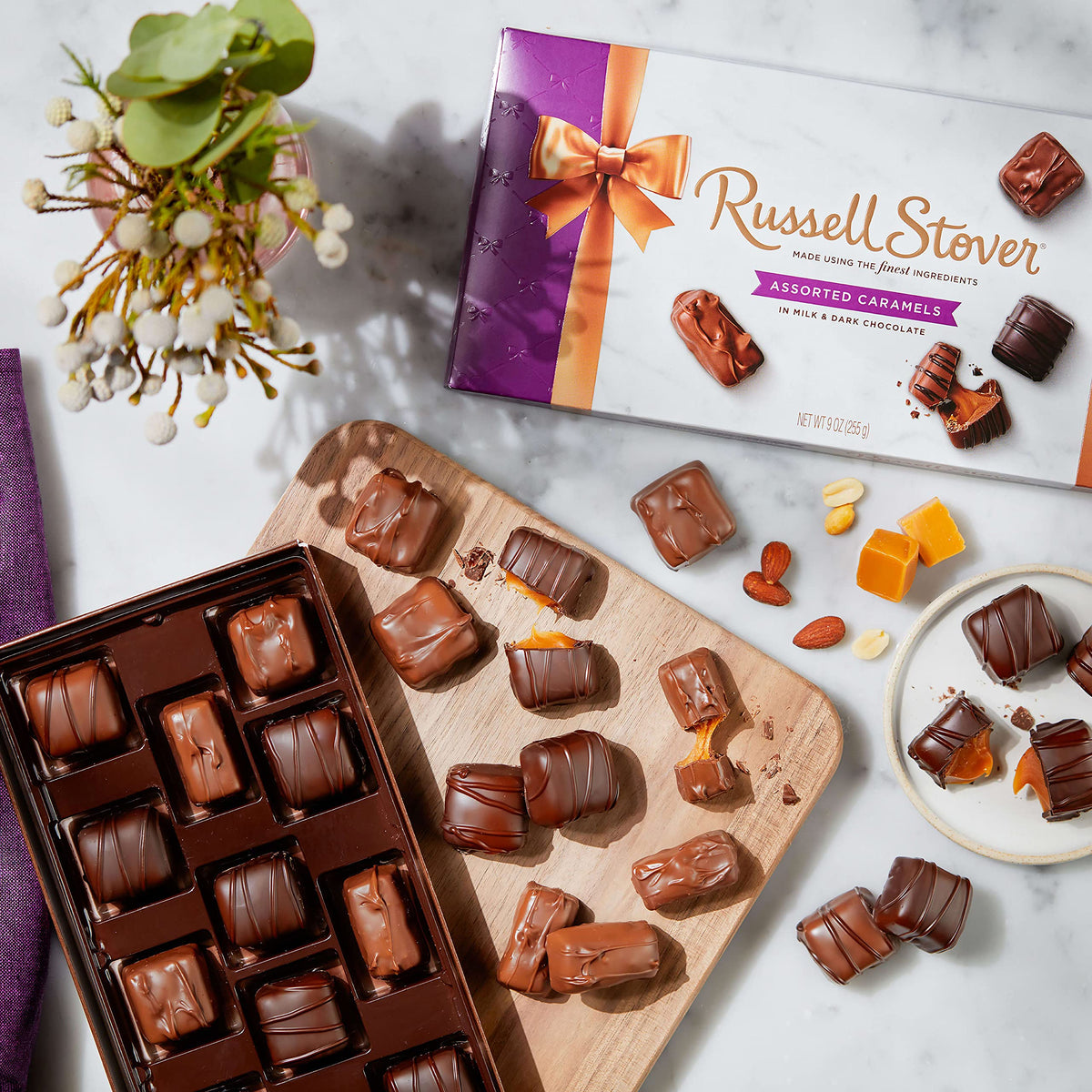 Russell Stover Assorted Caramels In Milk And Dark Chocolate Chocolate Gift Box 9 Ounce