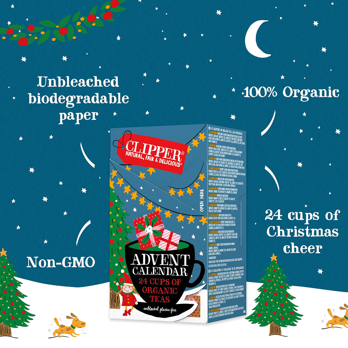 Clipper Tea, Christmas Advent Holiday Tea Calendar, 12 Natural Organic Flavors, Fairtrade, Organic & Plant-Based, British Tea, 1