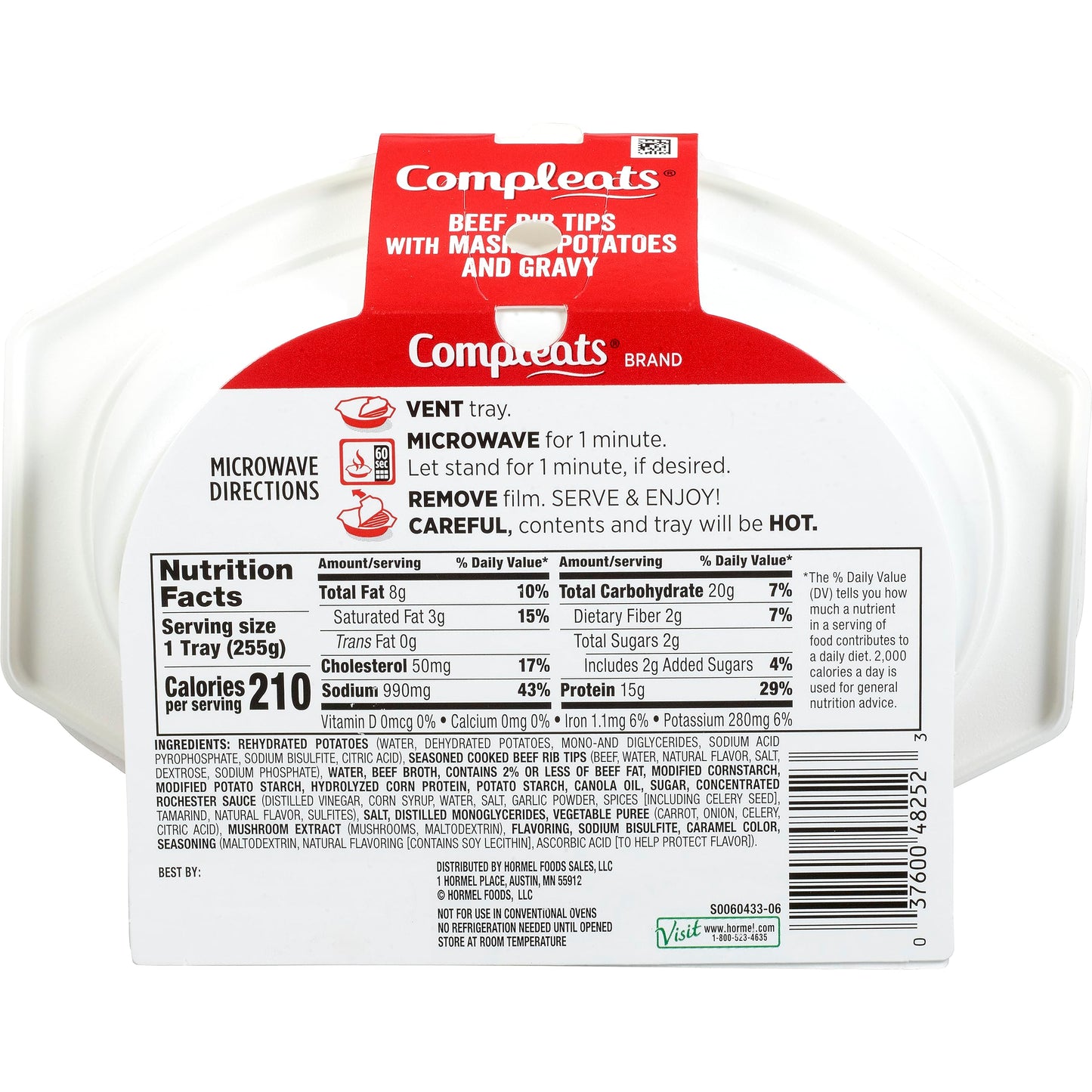 Hormel Compleats Tender Beef With Mashed Potatoes & Gravy Microwave Tray, 9 Oz. (6 Pack)