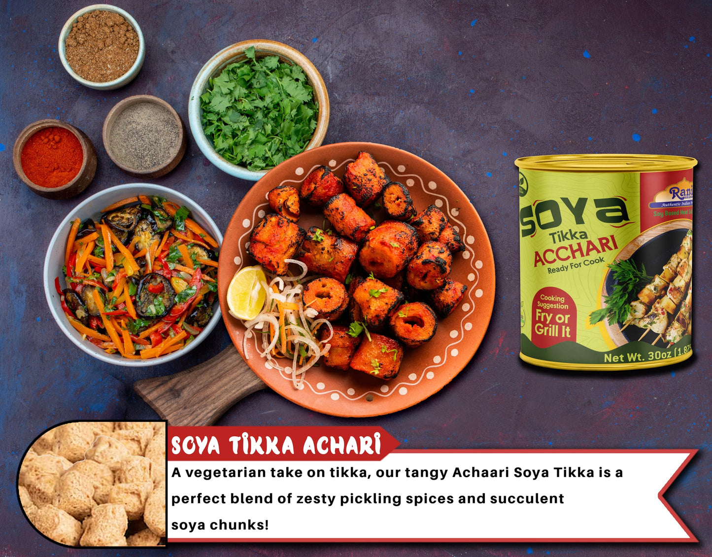 Rani Soya Tikka Achari 30Oz (1.875Lbs) 850G, Pack Of 2, Ready For Cook ~ Easy Open Lid | All Natural | Vegan | No Colors | Non-G