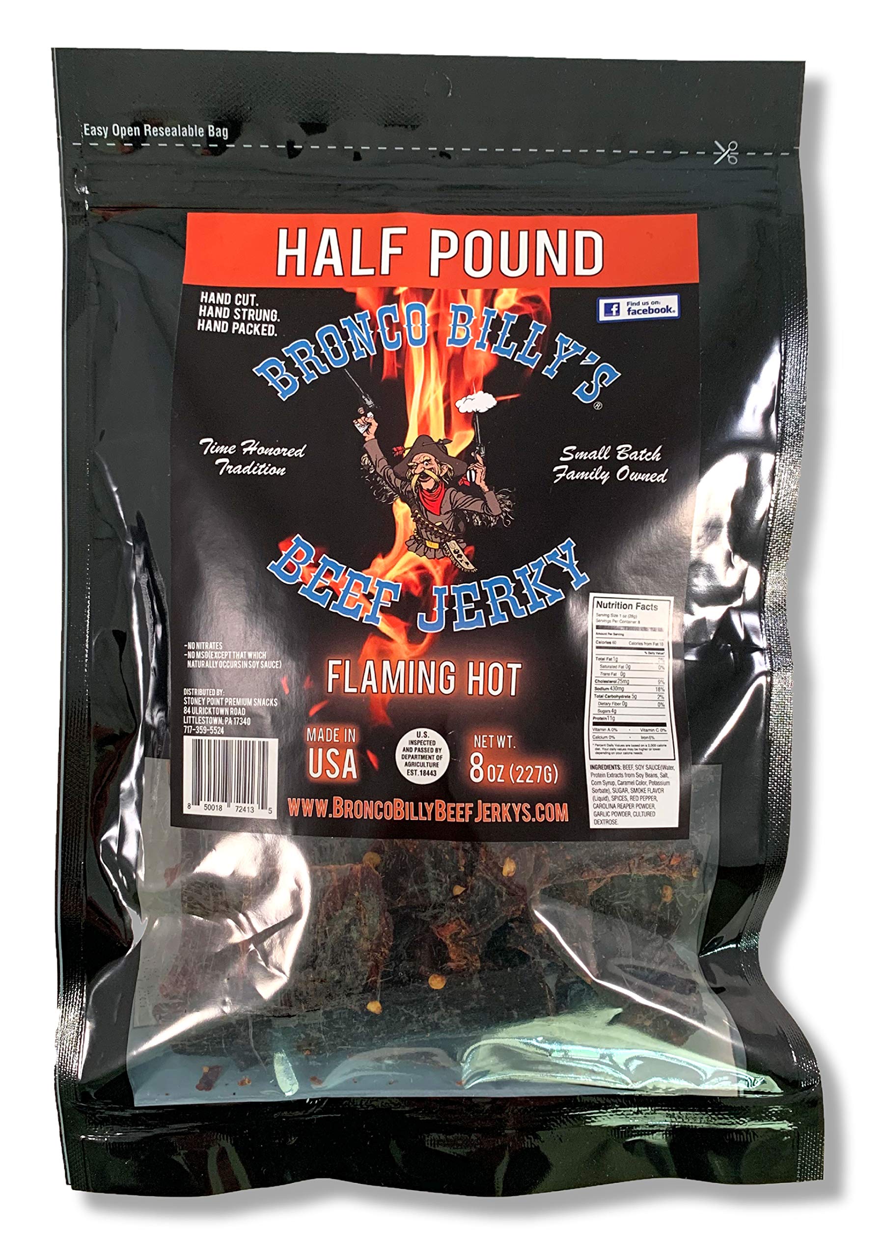 Bronco Billy'S Beef Jerky Flaming Hot Half Pound Resealable Bag