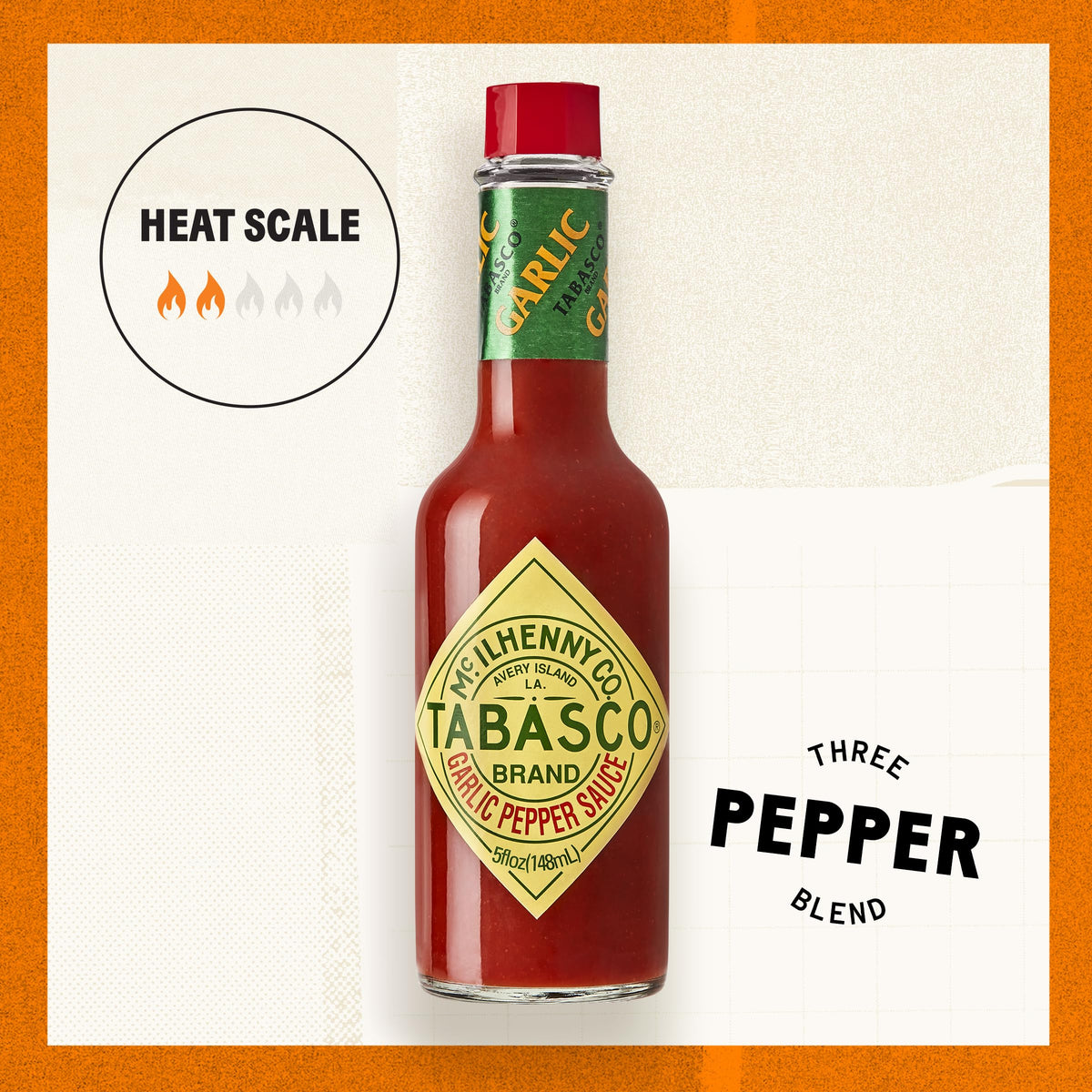 TABASCO® Cayenne Garlic Pepper Sauce, Mild Hot Sauce, 64 Fl Oz Jug, Smoky & Zesty Blend, Perfect for Italian Dishes