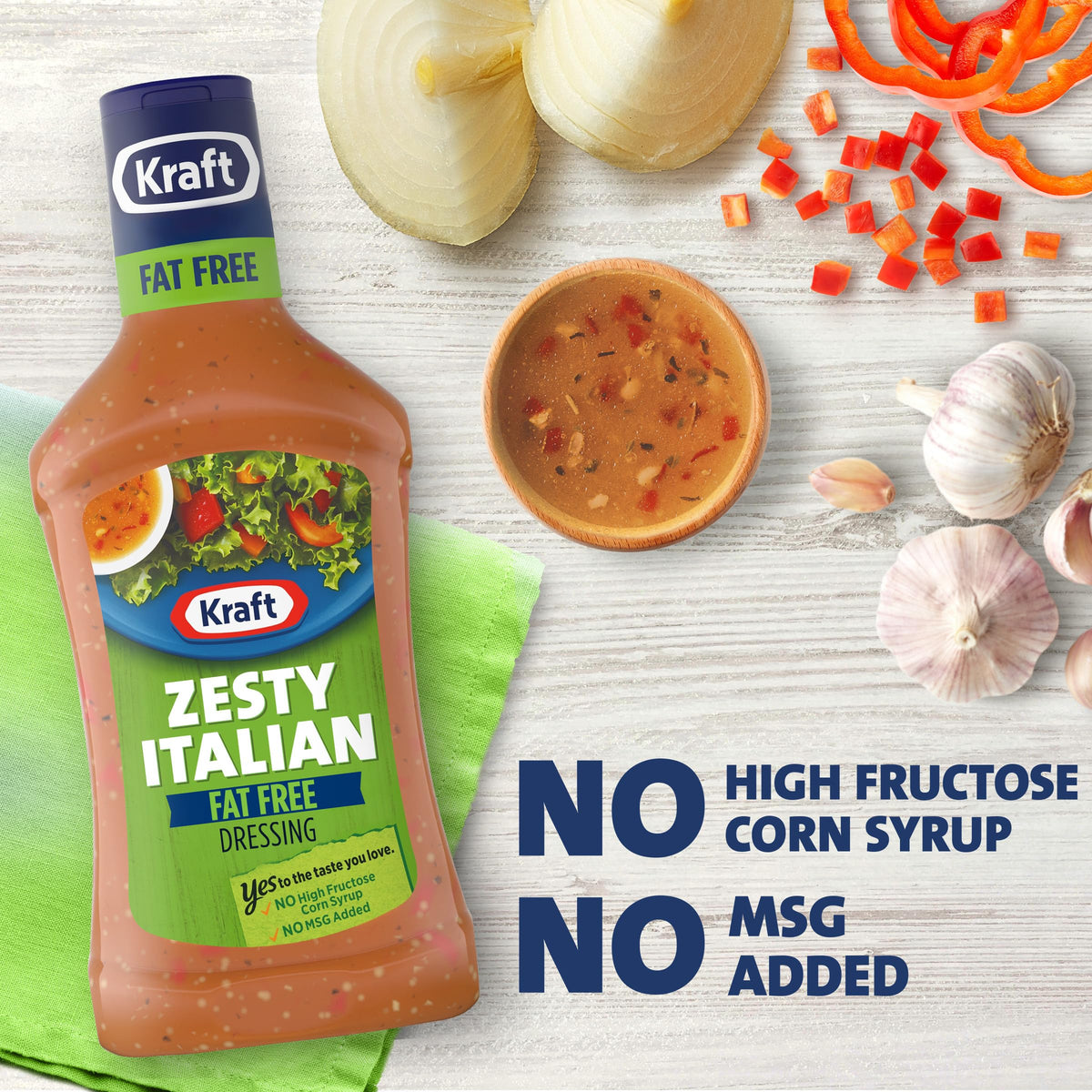 Kraft Salad Dressing, Fat Free Zesty Italian, 16 oz