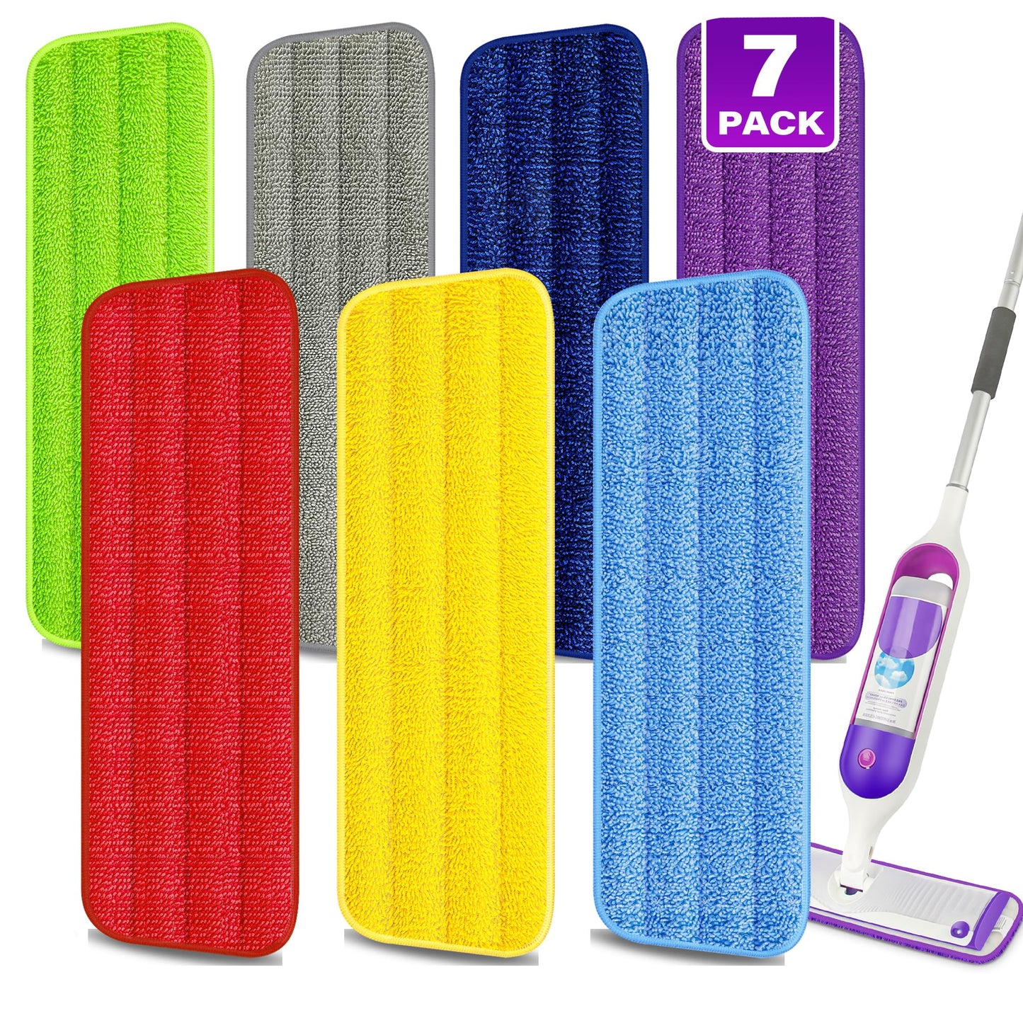 7 Pack Reusable Mop Pads For Swiffer Power Mop - Mexerris Microfiber Mop Pads Refills Household Replacement Mop Pads Hard Wood F