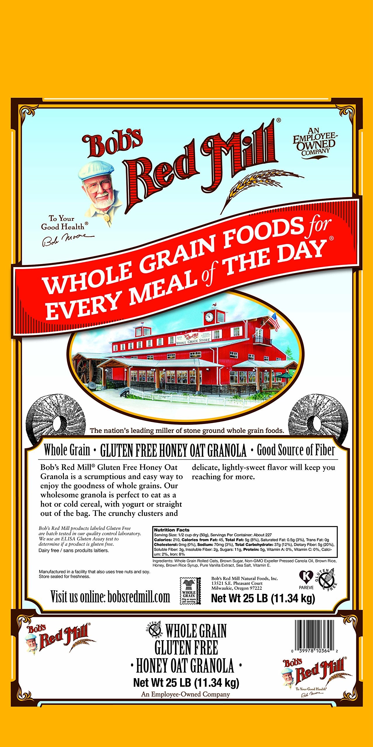 Bobs Red Mill Gluten Free Honey Oat Granola, 25 Pound