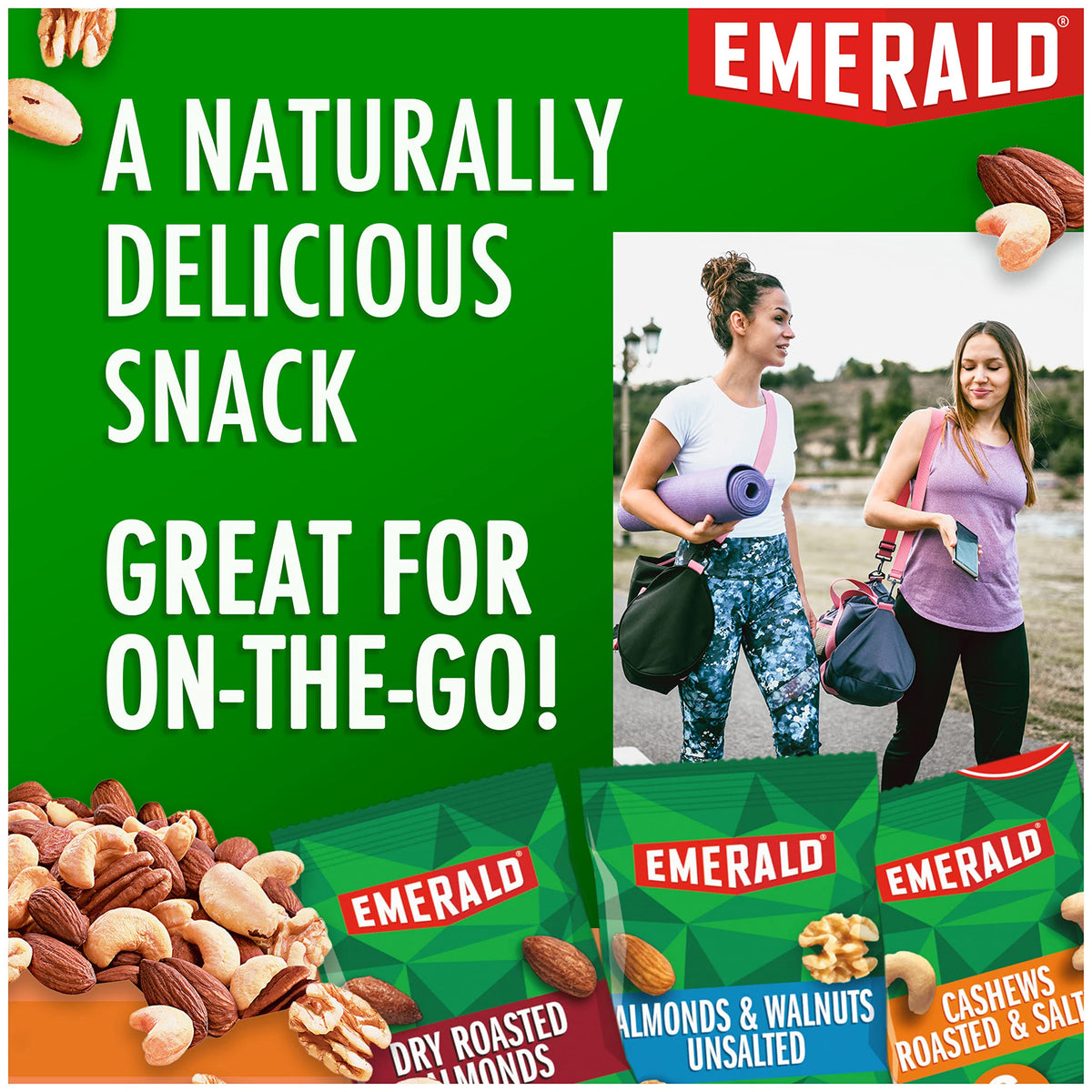 Emerald Nuts Mixed Nuts Variety Pack 18Ct (1-Pack) , 100-Calorie Individual Packs , Features Dry Roasted Almonds, Natural Almonds & Walnuts, And Roasted & Salted Cashews