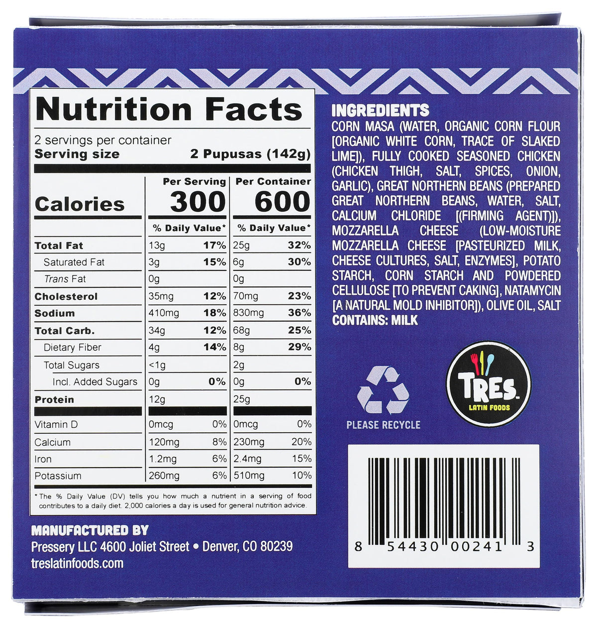 Tres Latin Foods, Chicken And Cheese Pupusas, 4-count, 10 oz (frozen)