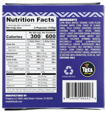 Tres Latin Foods, Chicken And Cheese Pupusas, 4-count, 10 oz (frozen)