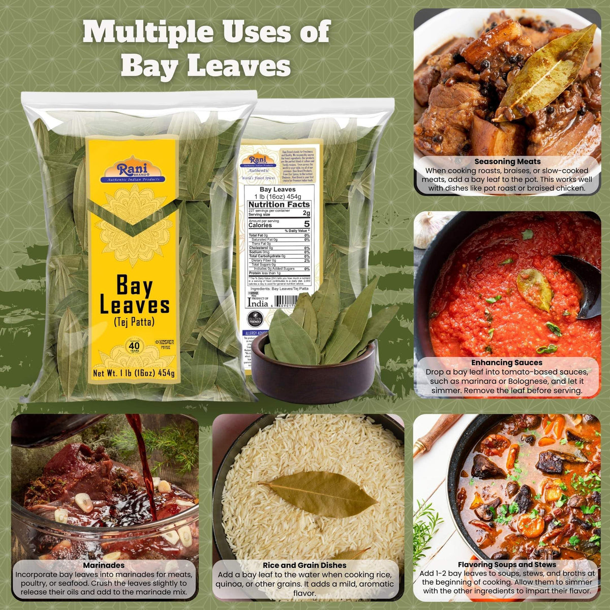 Rani Bay Leaf Whole Spice, Extra Large 16oz (1lb), All Natural, Gluten Friendly, NON-GMO, Vegan, Indian Origin