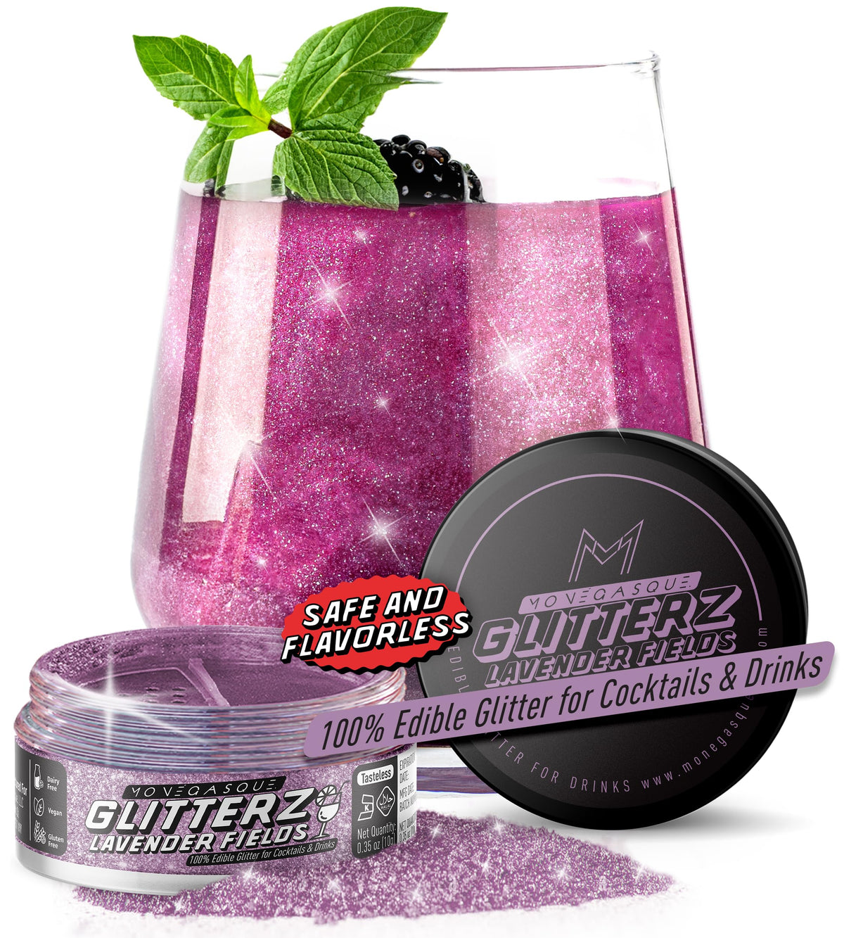 MONÉGASQUE Edible Glitter for Drinks and Cakes, 10g, Lavender Purple