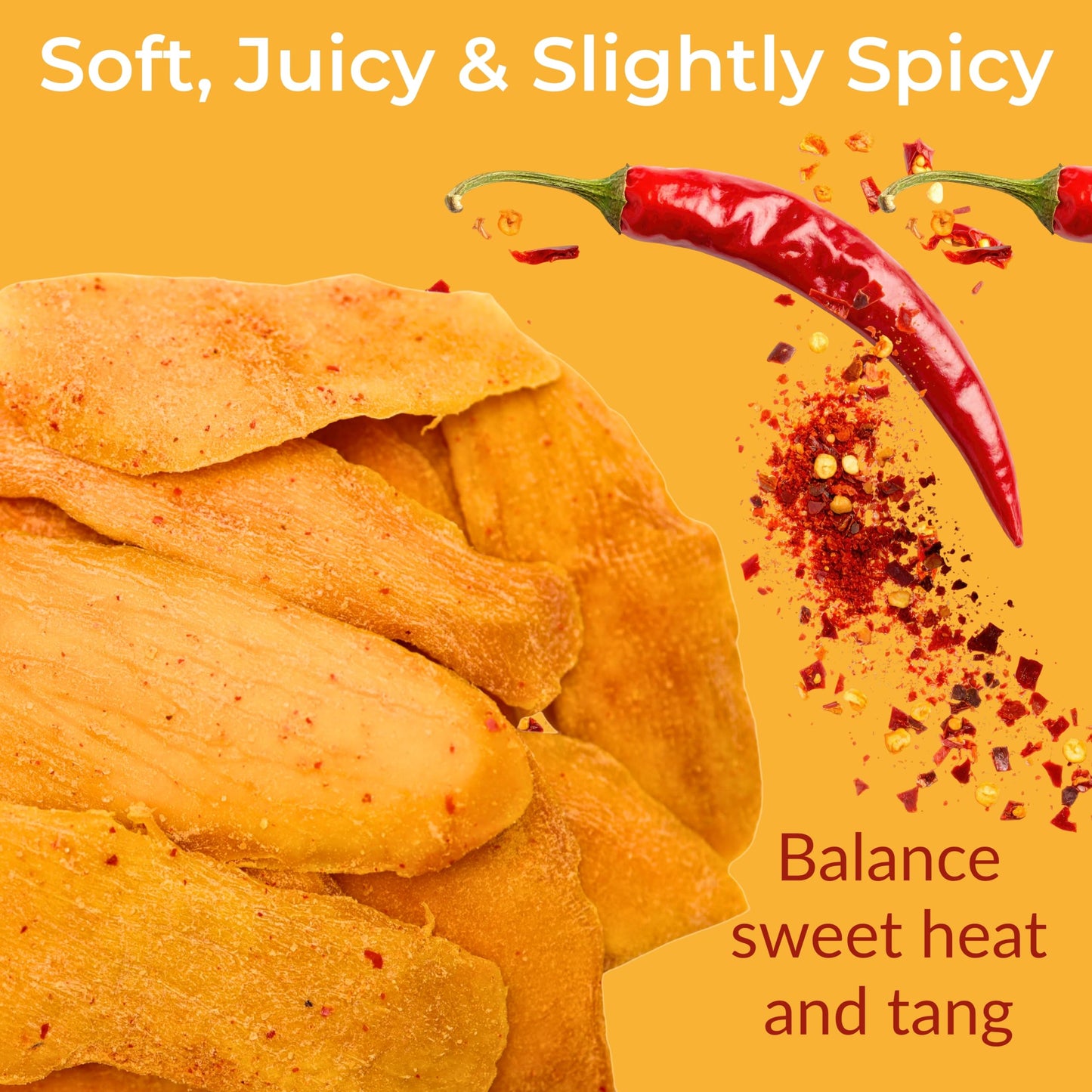 Low Sugar Added SPICY Dried Mango Slices 32 Oz - Delicious Texture Soft & Juicy Low Sugar Added Dried Mango - Naturally Ripened