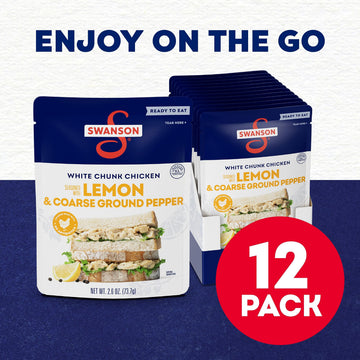 SWANSON S Lemon & Coarse Ground Pepper White Chunk Chicken, Ready to Eat, 2.6 oz Pouch, Pack of 12