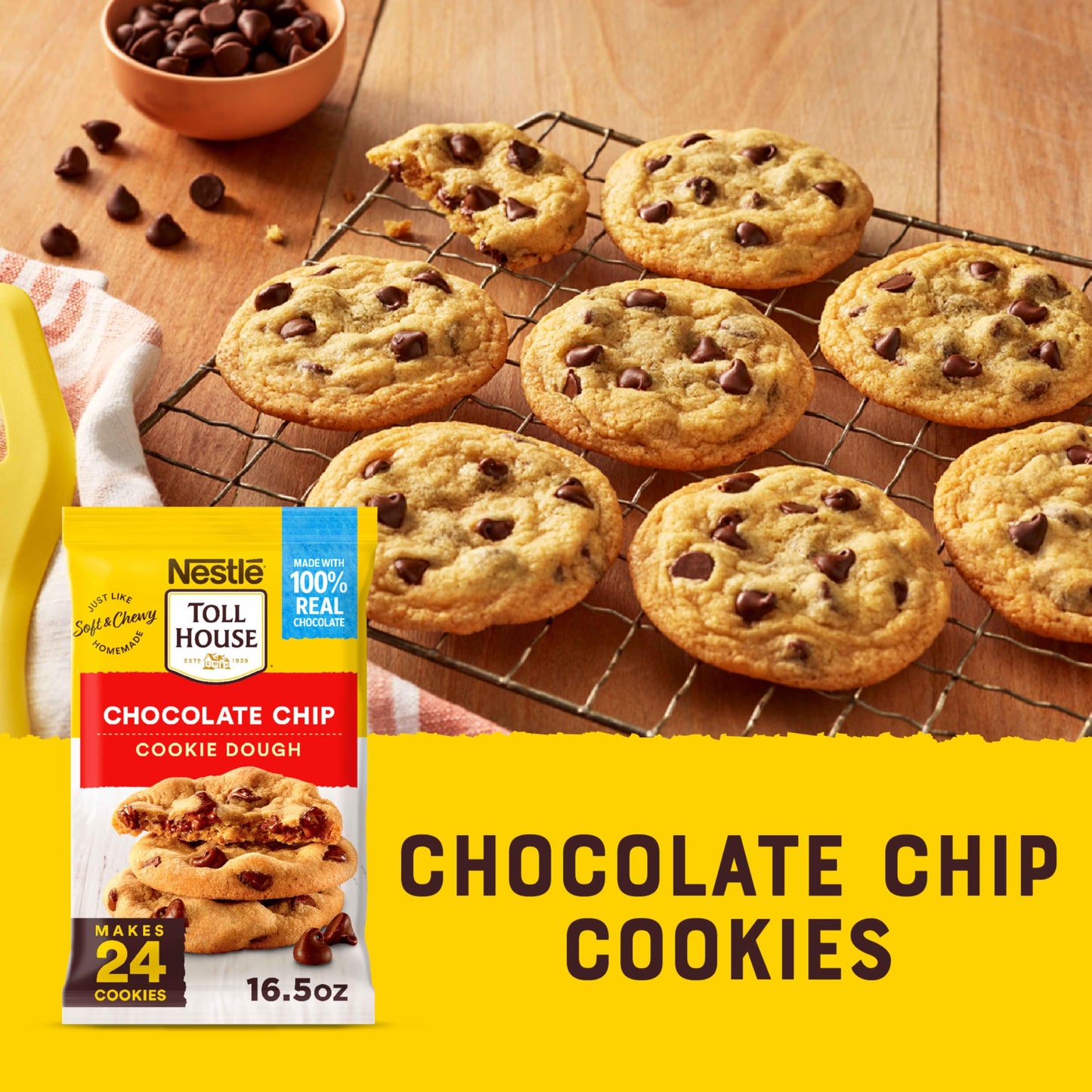 Nestle Toll House Chocolate Chip Cookie Dough with 100% Real Chocolate Chips - 2 Dozen Ready To Bake Just Like Homemade Chocolat