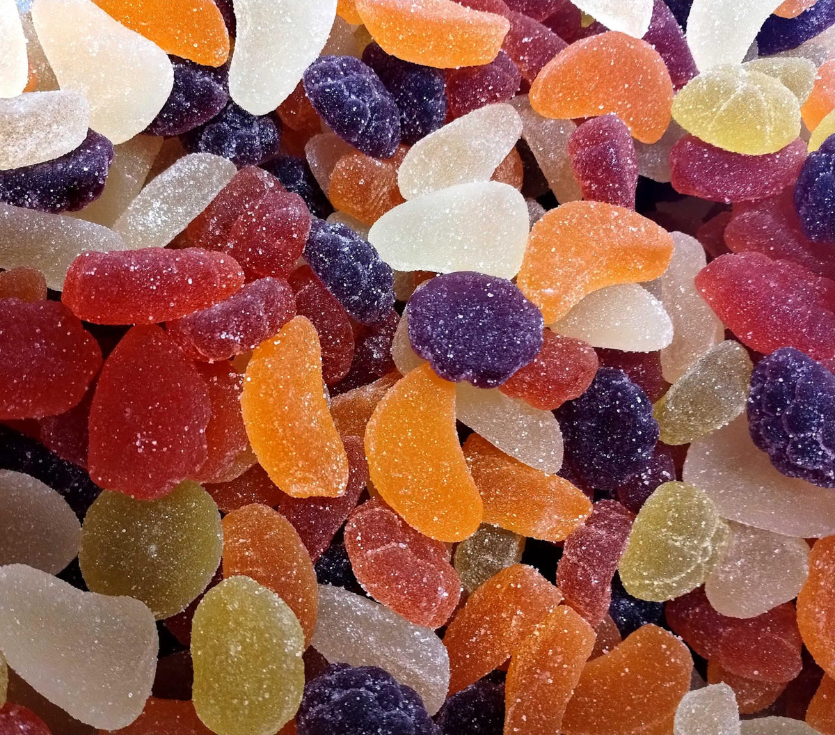 Assorted Jelly Fruit Shaped Candy - 1.5 lbs of Sugar Dusted Orange Raspberry Pear Pineapple Grape Chewy Candy