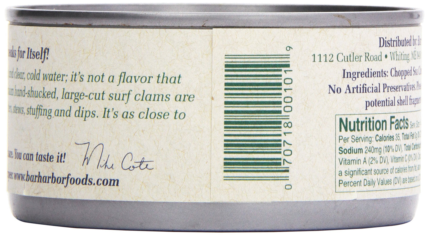 Bar Harbor Large Cut Canned Chopped Surf Clams In Clam Juice, 6.5 Oz. (Pack Of 12)