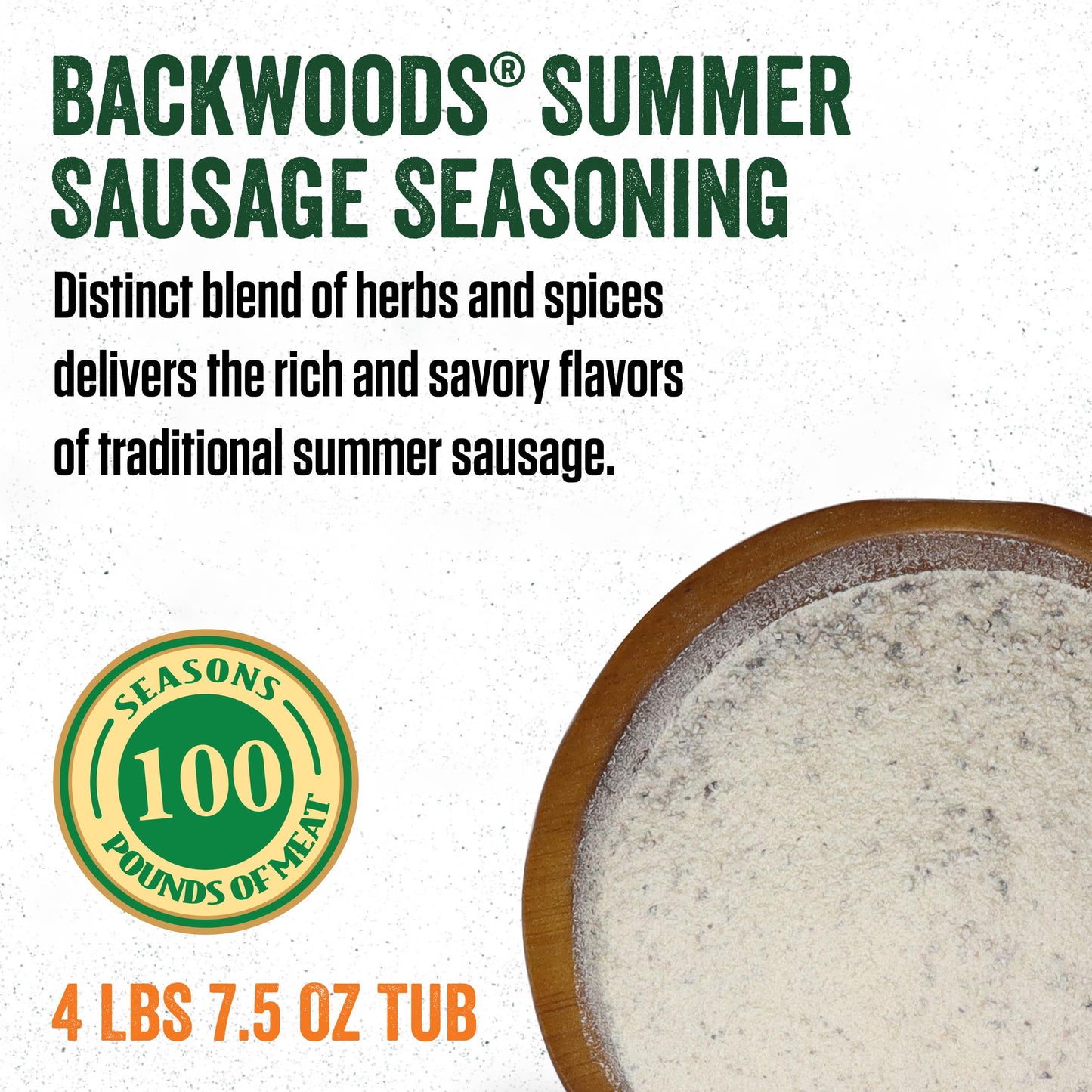 Lem Products Backwoods Summer Sausage Cured Sausage Seasoning, Ideal For Wild Game And Domestic Meat, Seasons Up To 100 Pounds Of Meat, 4 Pound 7.5 Ounce Bucket With Pre-Measured Cure Packet Included