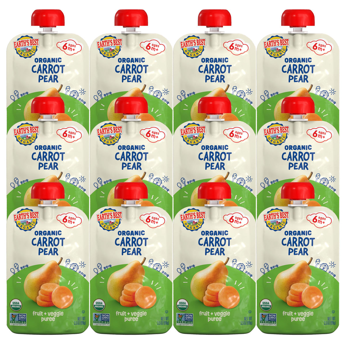 Earth'S Best Fruit + Veggie Puree Organic Carrot Pear 3.5Oz Pouch (Pack Of 12)