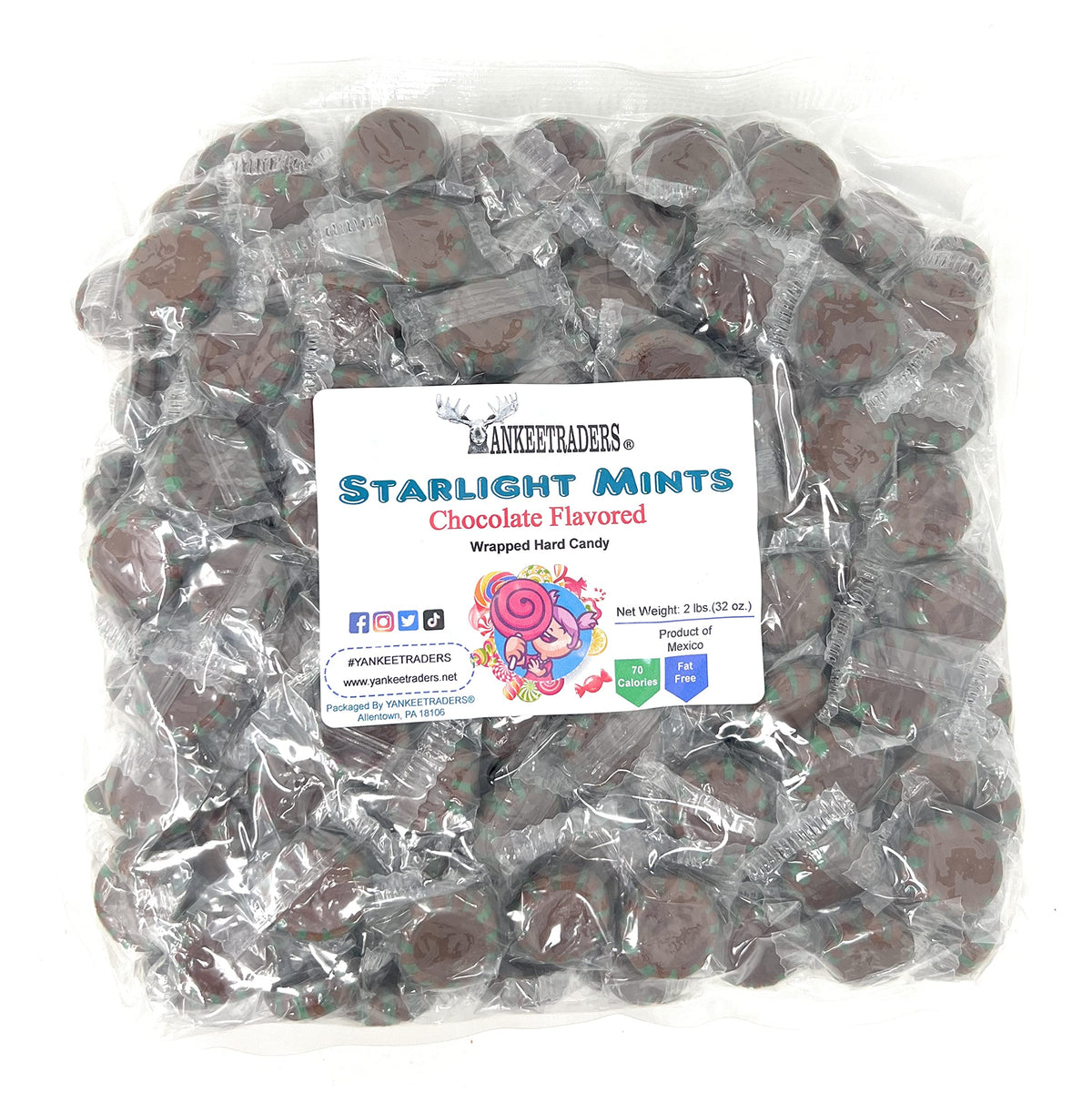 Sweetgourmet Chocolate Mint Starlight | Clear Wrap Bulk Hard Candy | 2 Pounds