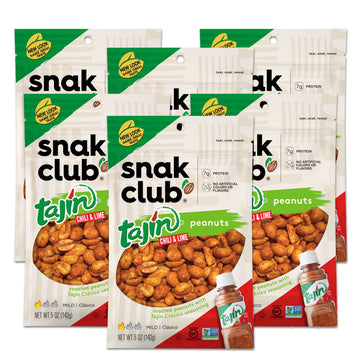 Snak Club Tajin Peanuts, Chili & Lime Mild In Heat Bold In Flavor Spicy Snacks, 5 Ounce (Pack Of 6)