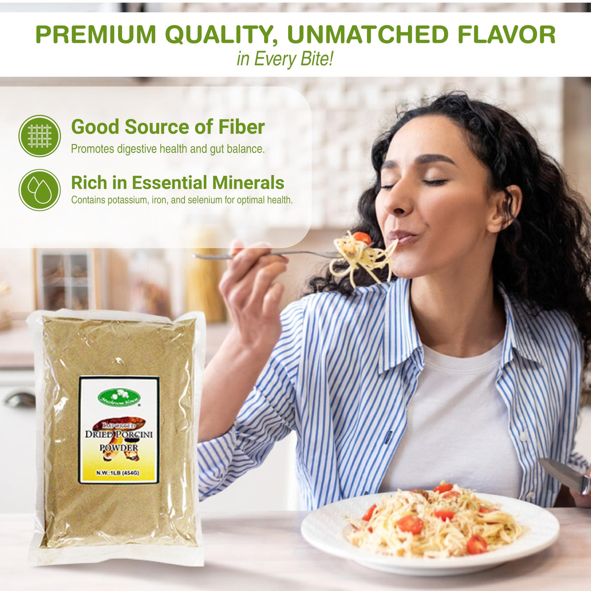 Mushroom House Dried Porcini Mushroom Powder, 1 lb - Wild-Harvested, Aromatic, Rich Umami Flavor - Ideal for Rubs, Sauces, Gravi