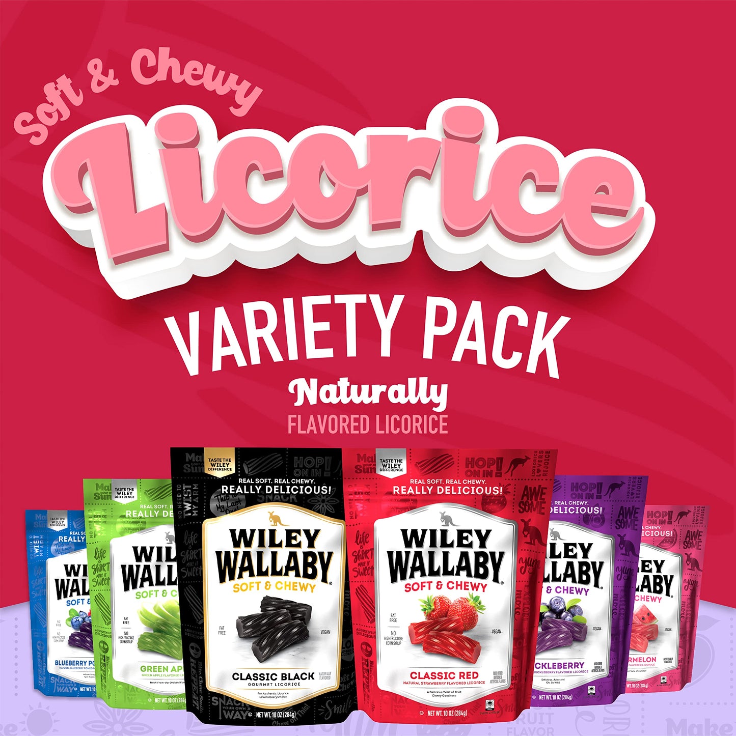 WILEY WALLABY Licorice Twists Variety Pack, 10 Ounce (Pack of 6), Classic Gourmet Australian Style, Soft & Chewy, Black