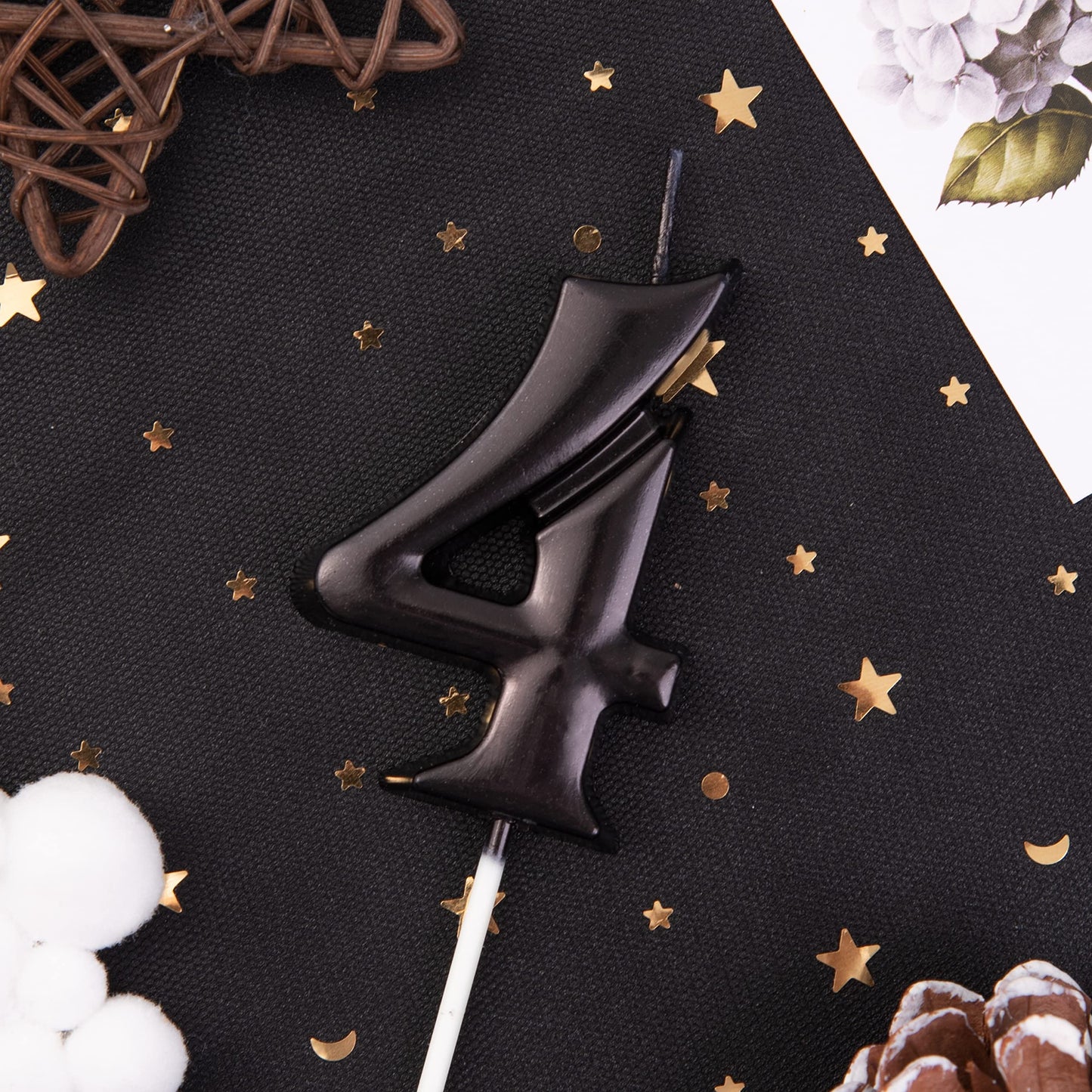 PHD CAKE Birthday Candles - Elegant Black Number 4, Wax Material, 2.76 Inch Size, Perfect for Party Celebrations