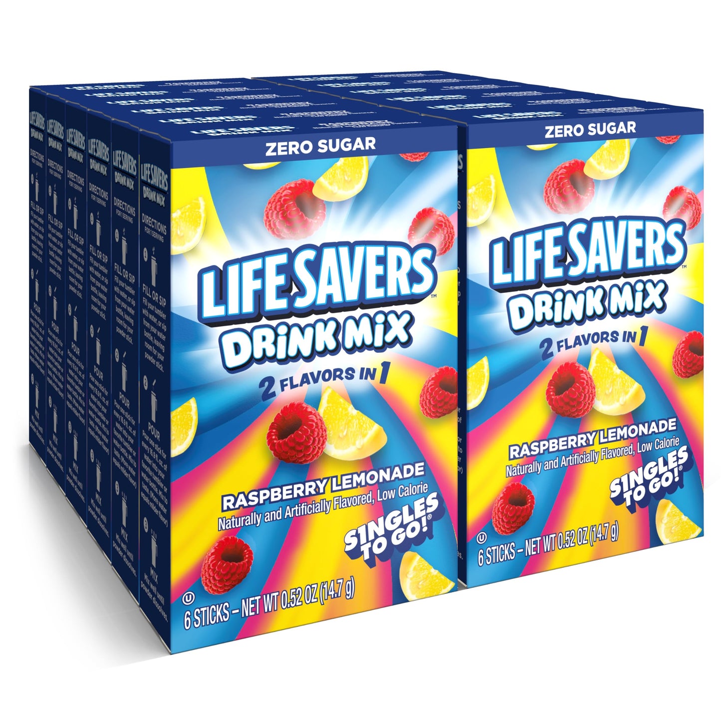 Lifesavers Singles to Go Powdered Drink Mix, Raspberry Lemonade, 6 Stick Per Box, 12 Boxes Included for Total of 72 Sticks