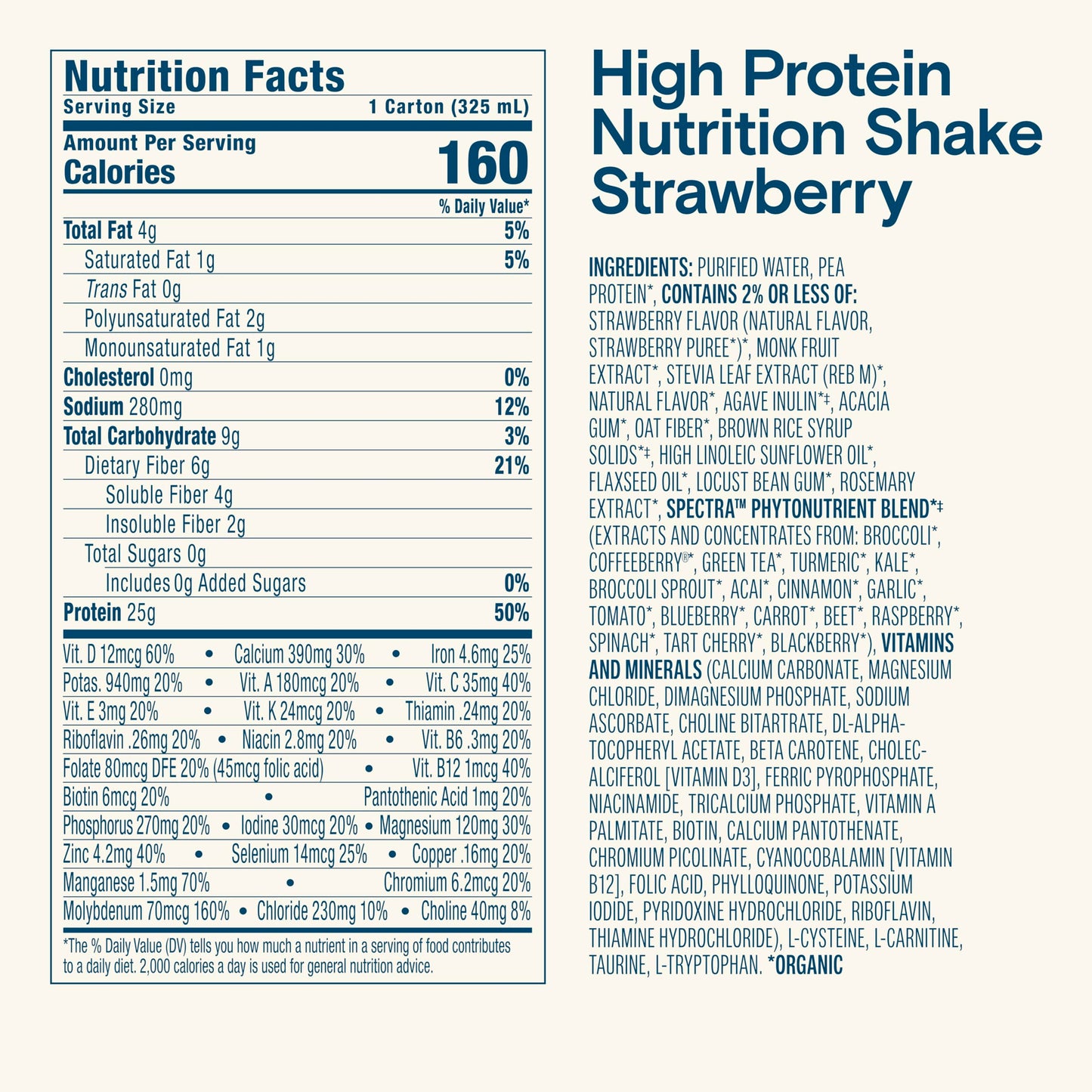 KATE FARMS Organic High Protein Strawberry Nutrition Shake  25g Protein  6g Fiber  27 Vitamins and Minerals  0g Sugar  Protein Drink  11 oz (12 Pack)