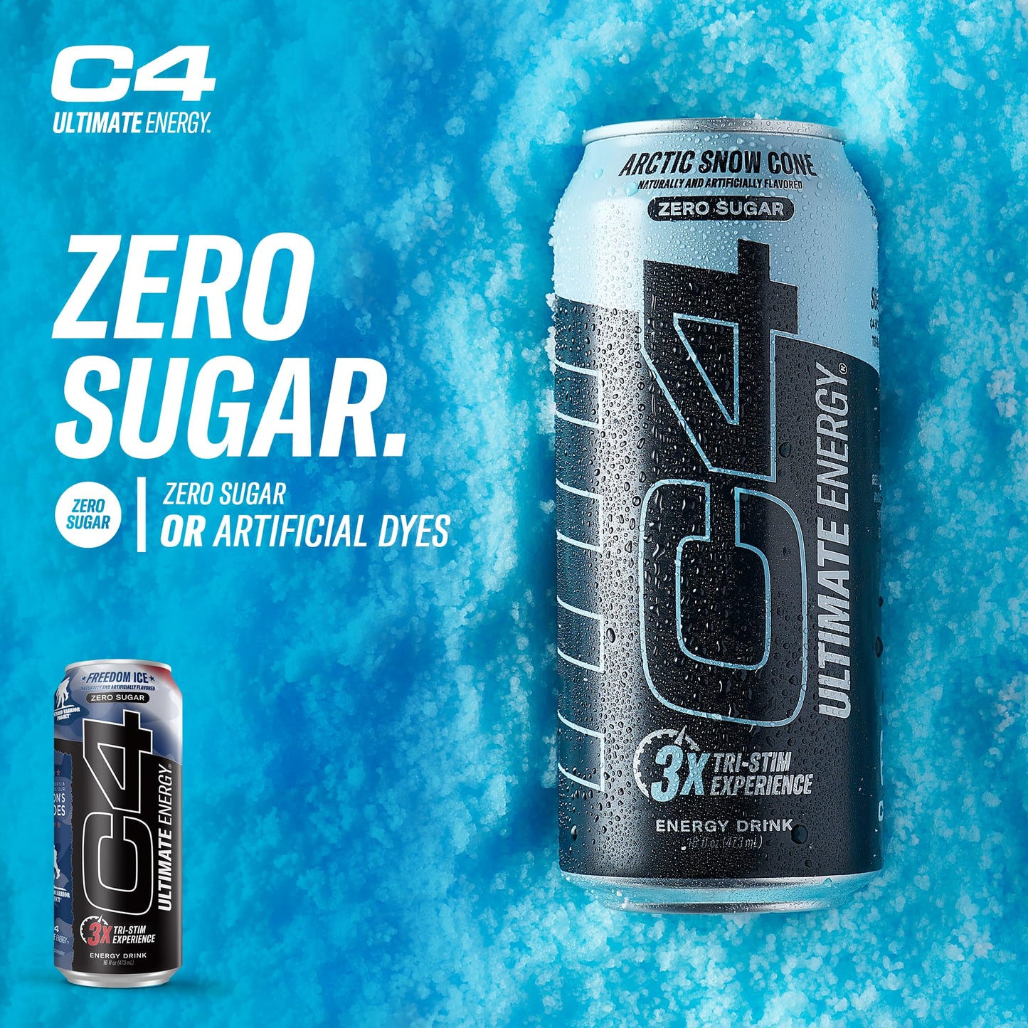 Cellucor C4 Ultimate Pre Workout Energy Drink, 300mg Caffeine, Sugar Free, Freedom Ice, 16 Fl Oz (Pack of 12)