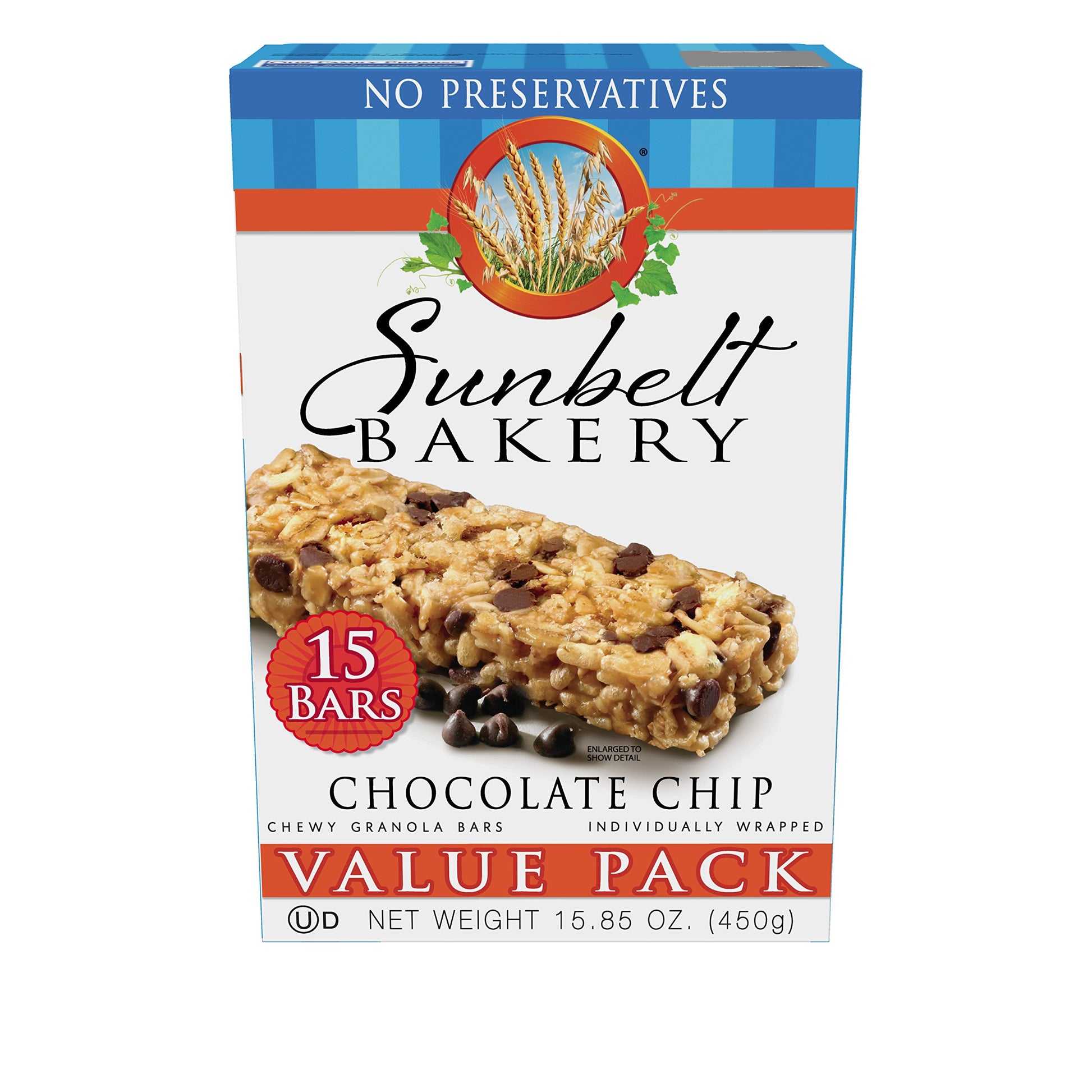 Sunbelt Bakery Chewy Chocolate Chip Granola Bars, 1.1 oz Bars, 15 Count
