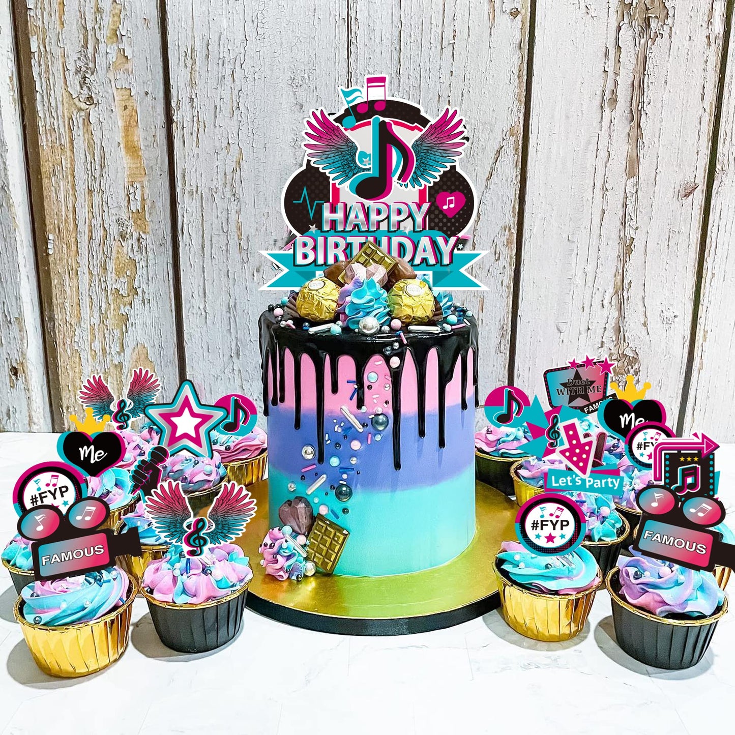 GLURUITE 49pcs Music Cake Toppers Set - Musical Birthday Party Decorations, Bright Colors, Model WENHU-0001, Paper Material