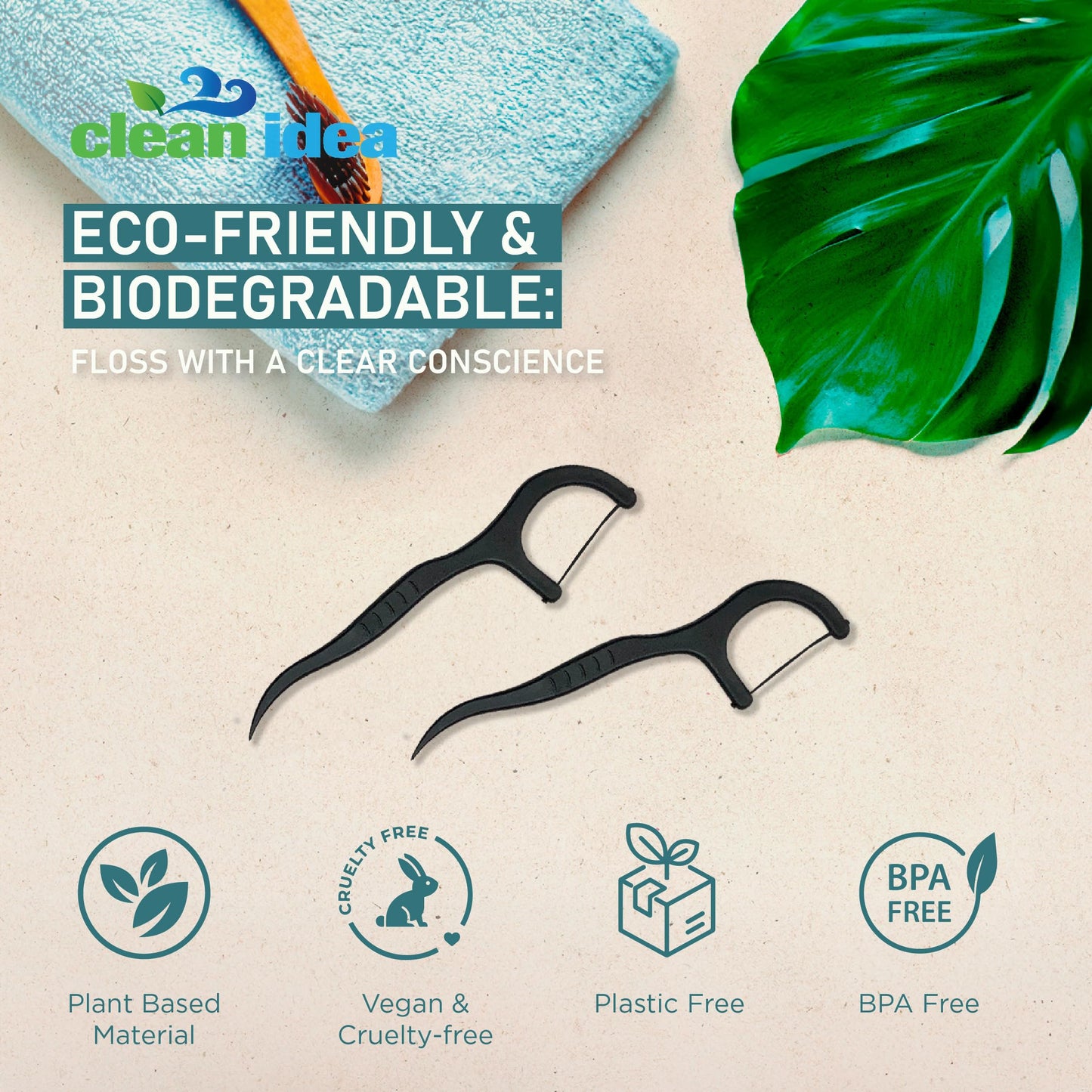 Clean Idea Ecoflosser 300 Picks - Charcoal Dental Floss Picks For Teeth Cleaning - Biodegradable Floss Picks - Dental Floss Pick
