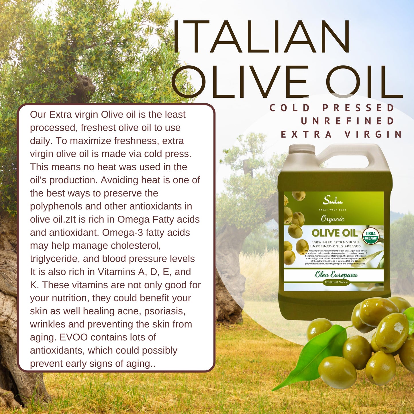 64 Fl.Oz Organic Extra Virgin Olive Oil Cold Pressed