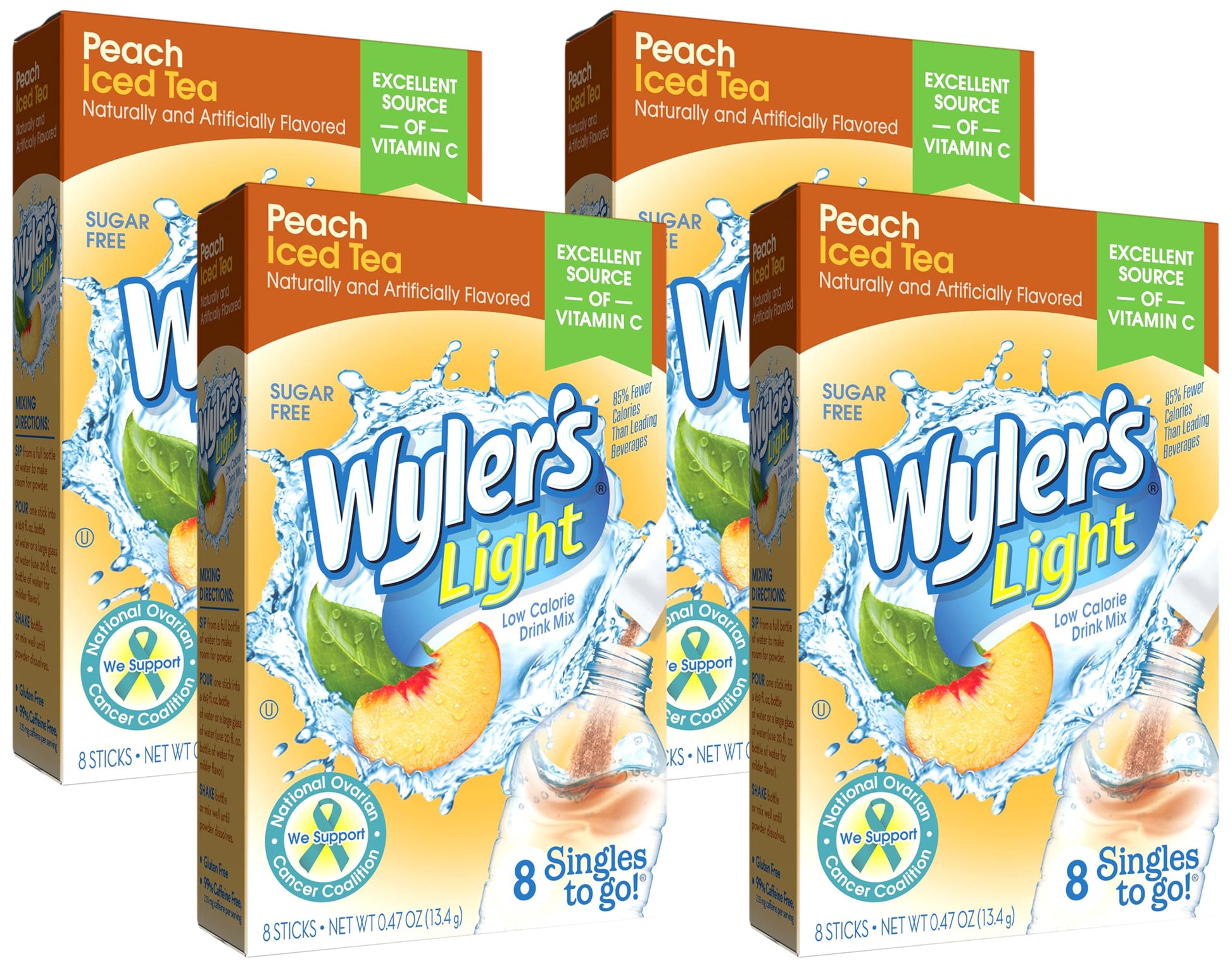 Wyler s Light Peach Iced Tea Singles To Go Drink Mix, 8 CT (Pack of 4)