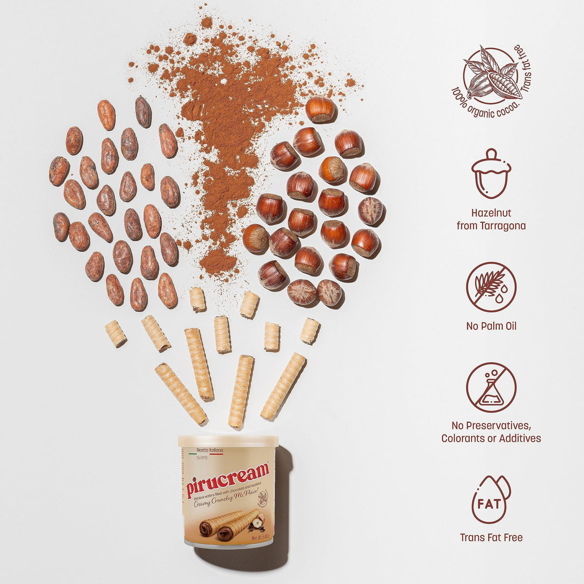 Pirucream Rolled Wafers With Chocolate Hazelnut, Organic Alkaline 100% Cocoa – No Trans-Fat, Preservatives, Colorants Or Additives And Without Palm Oil (300Gr/ 10.58Oz Each One – 3 Pack Tin)