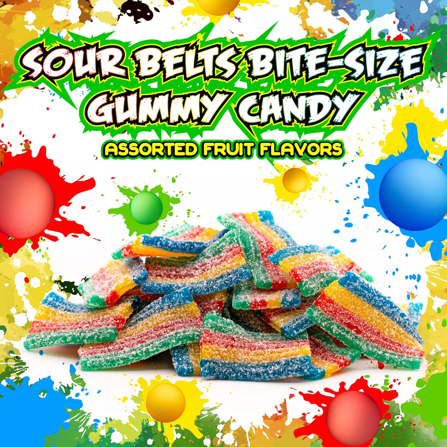 Sourzap Sour Belts | 8-Ounce Pack | Bite-Size Gummy Candy | Assorted Fruit Flavors
