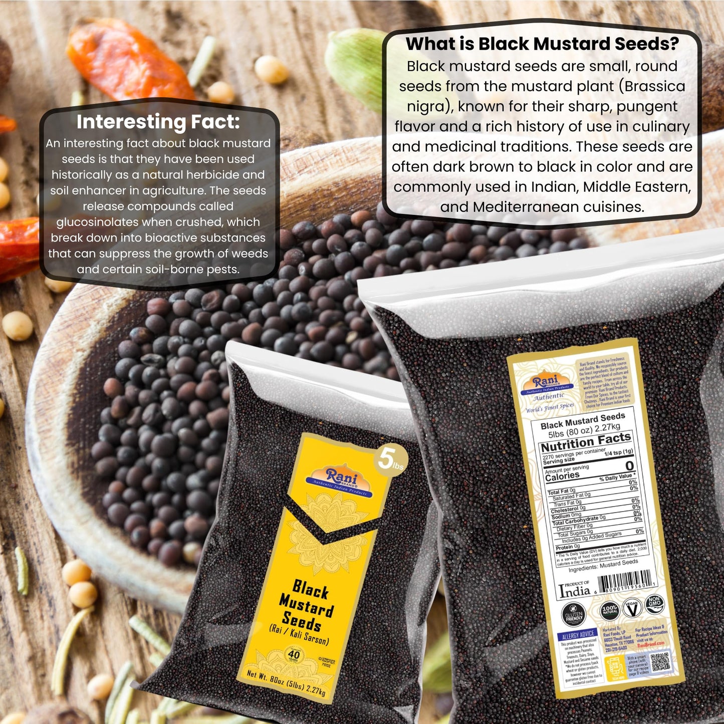 Rani Black Mustard Seeds Whole Spice, 80oz (5lbs), All Natural, Gluten Friendly, NON-GMO, Vegan, Indian Origin