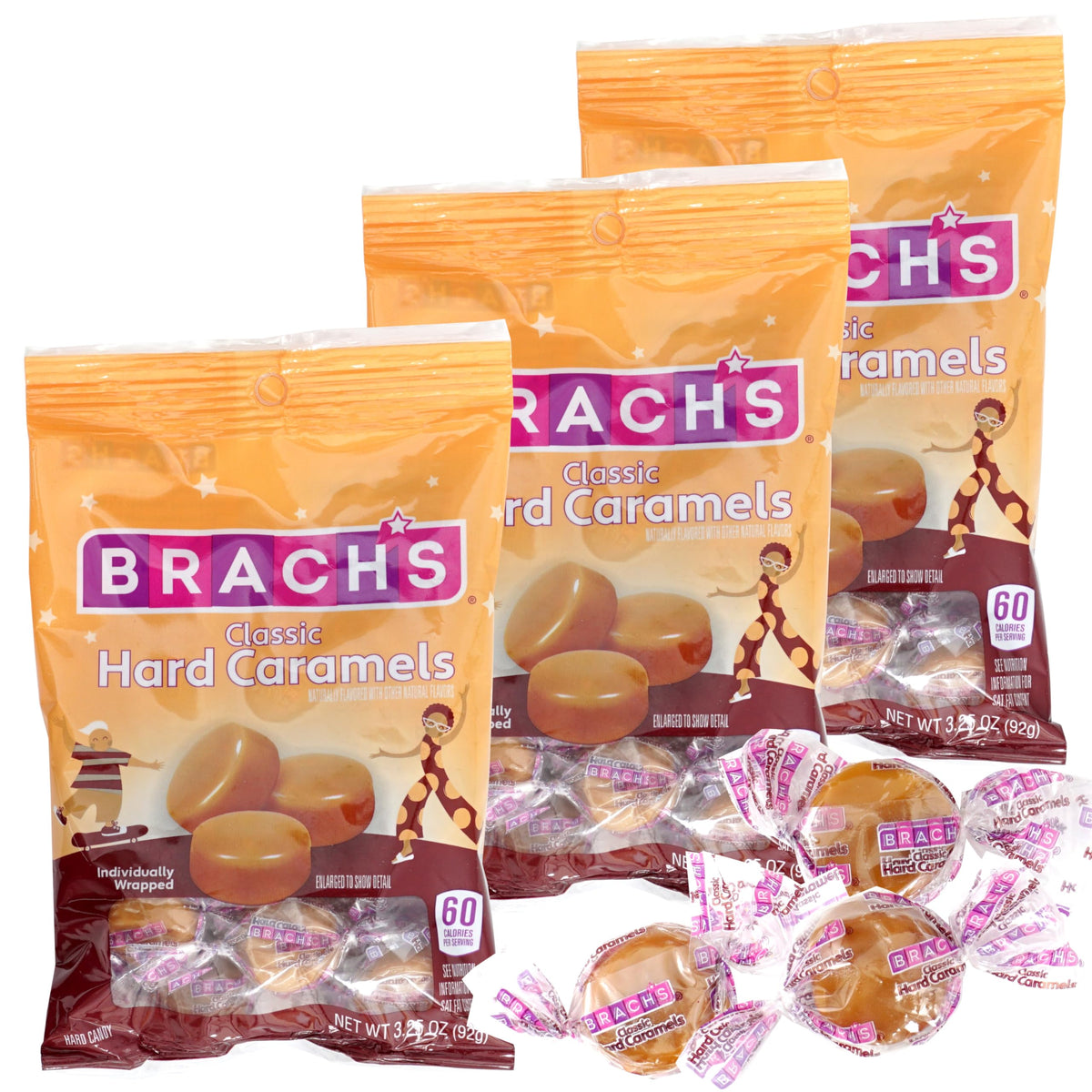 Classic Hard Caramels, 3.25 oz Bags (3 Pack), Individually Wrapped Candy