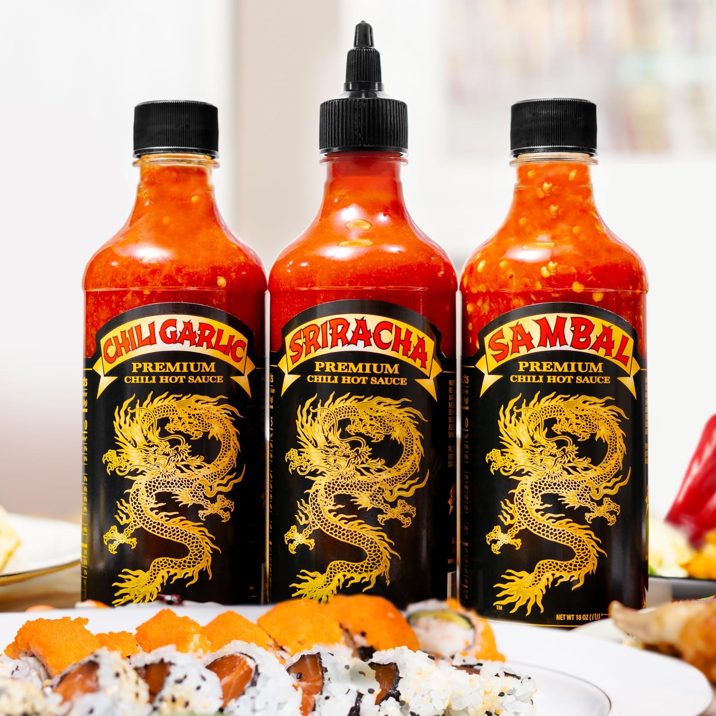Underwood Ranches Limited Edition Dragon Collection Bundle - Sambal, Chili Garlic & Sriracha Flavor, Perfect For Any Dish! - Mad