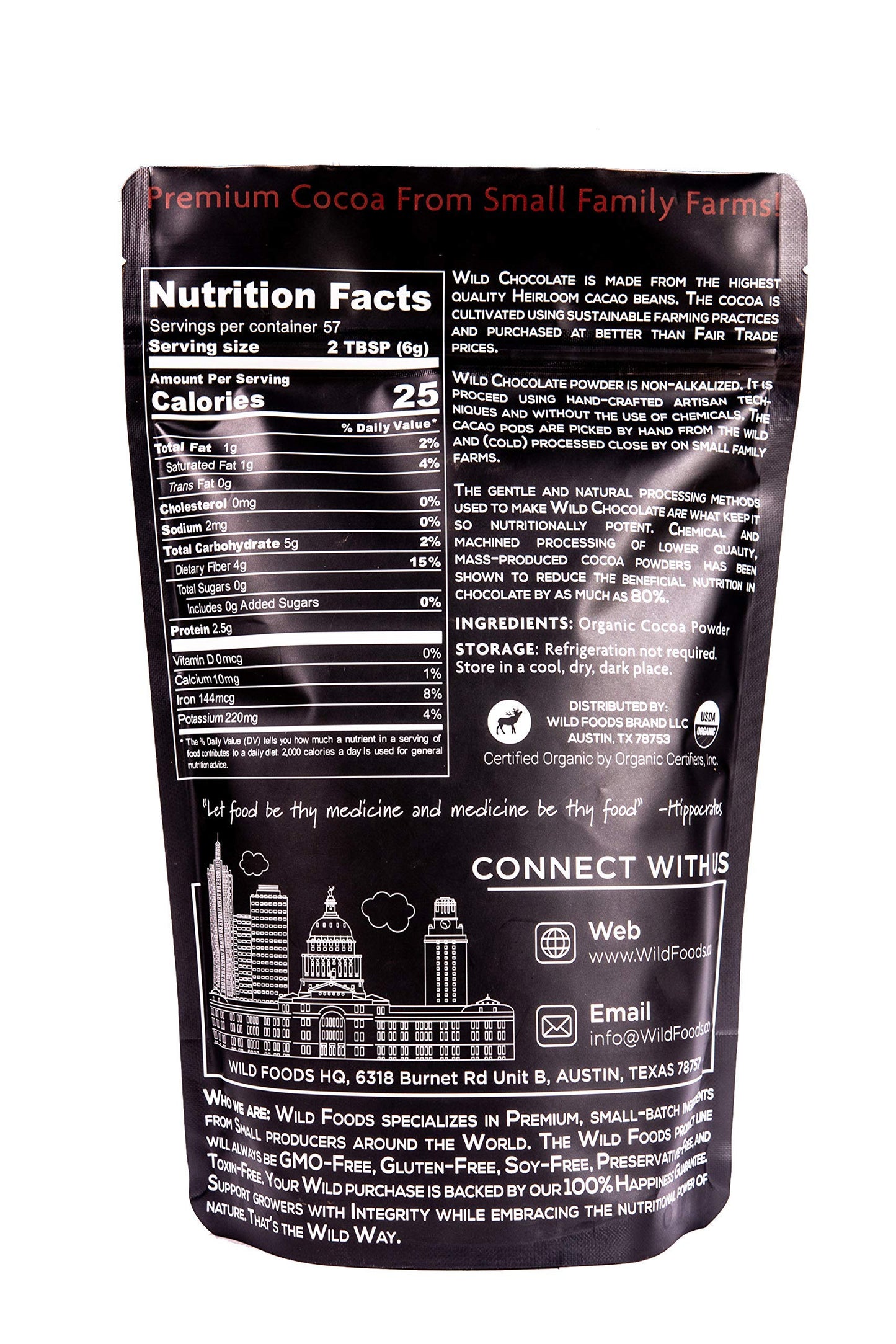 Wild Foods Organic Cocoa Powder | Single Origin Unsweetened Keto Chocolate Powder For Cooking & Baking | 100% Natural Cacao Bean