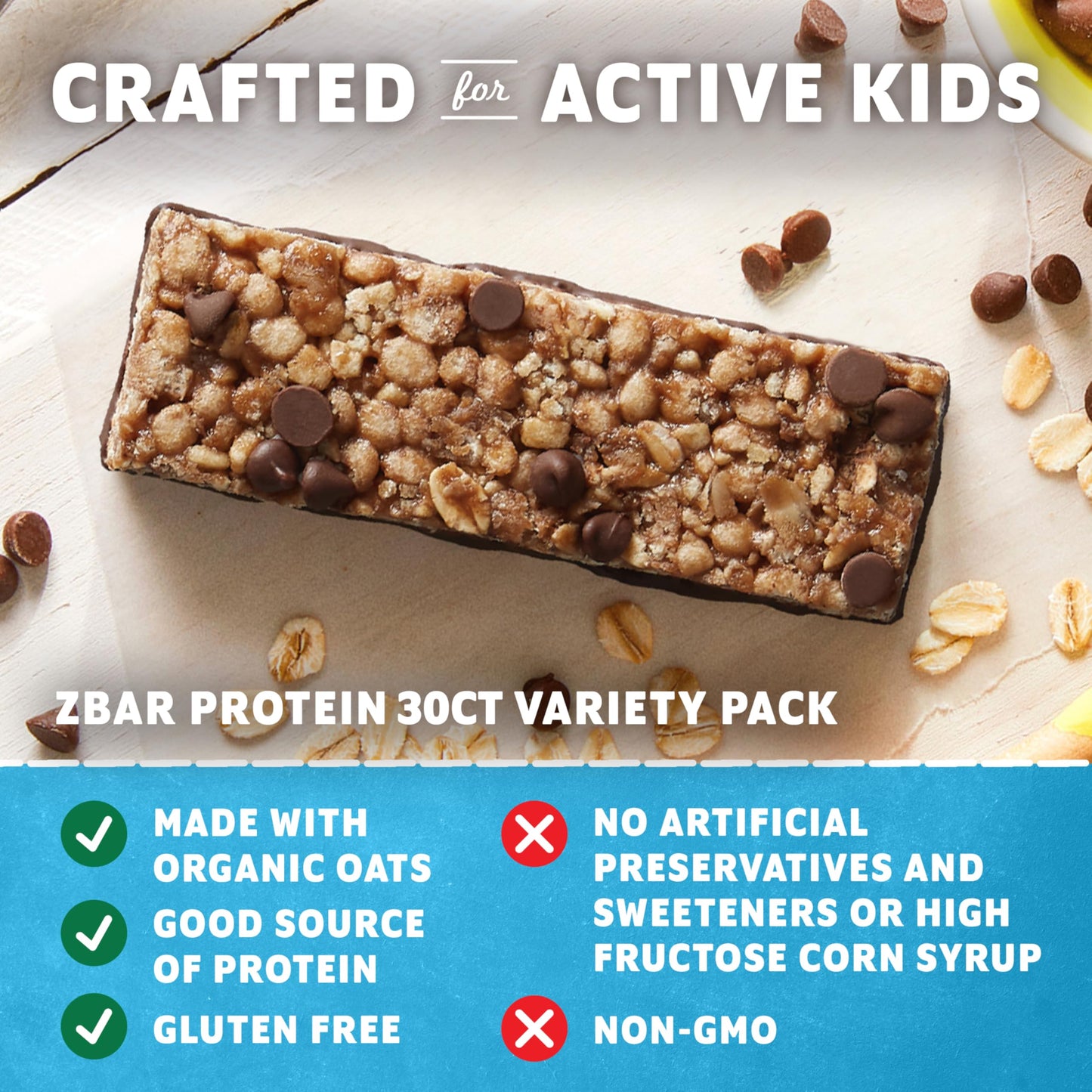 Zbar Protein - Chocolate Chip, Chocolate Mint, And Cookies N Creme - Variety Pack - Crispy Snack Bars - Made With Organic Oats - Non-Gmo - 5G Protein - Gluten Free Protein Bars (30 Pack)