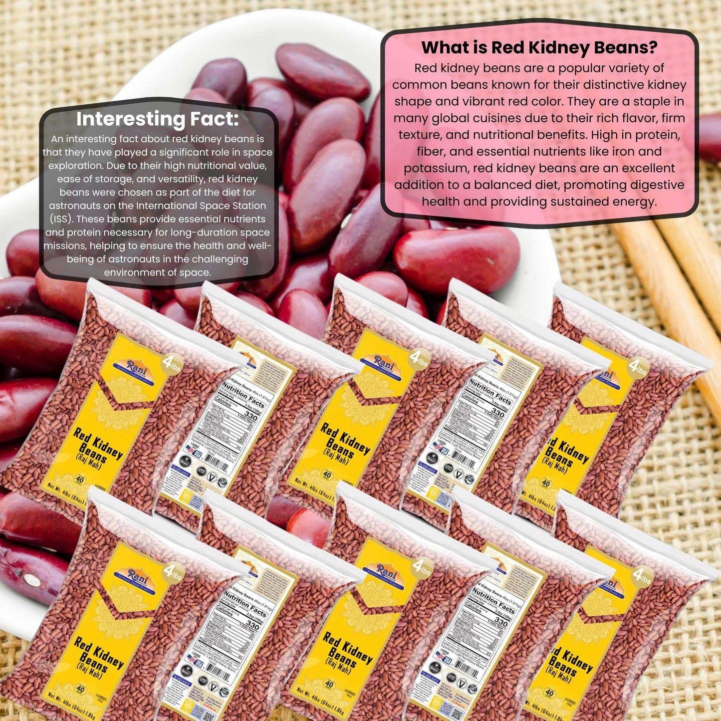 Rani Red Kidney Beans, Light 64Oz (4Lbs) 1.81Kg ~ Pack Of 10~640Oz (40Lbs) 18.14Kg Total ~ All Natural | Vegan | Gluten Friendly