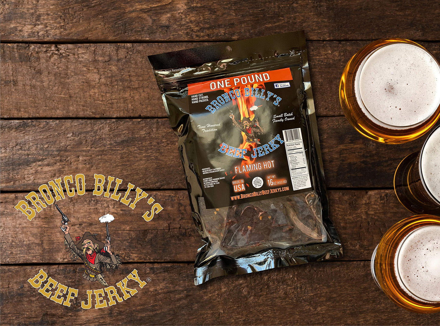 Bronco Billy'S Beef Jerky Flaming Hot One Pound Resealable Bag