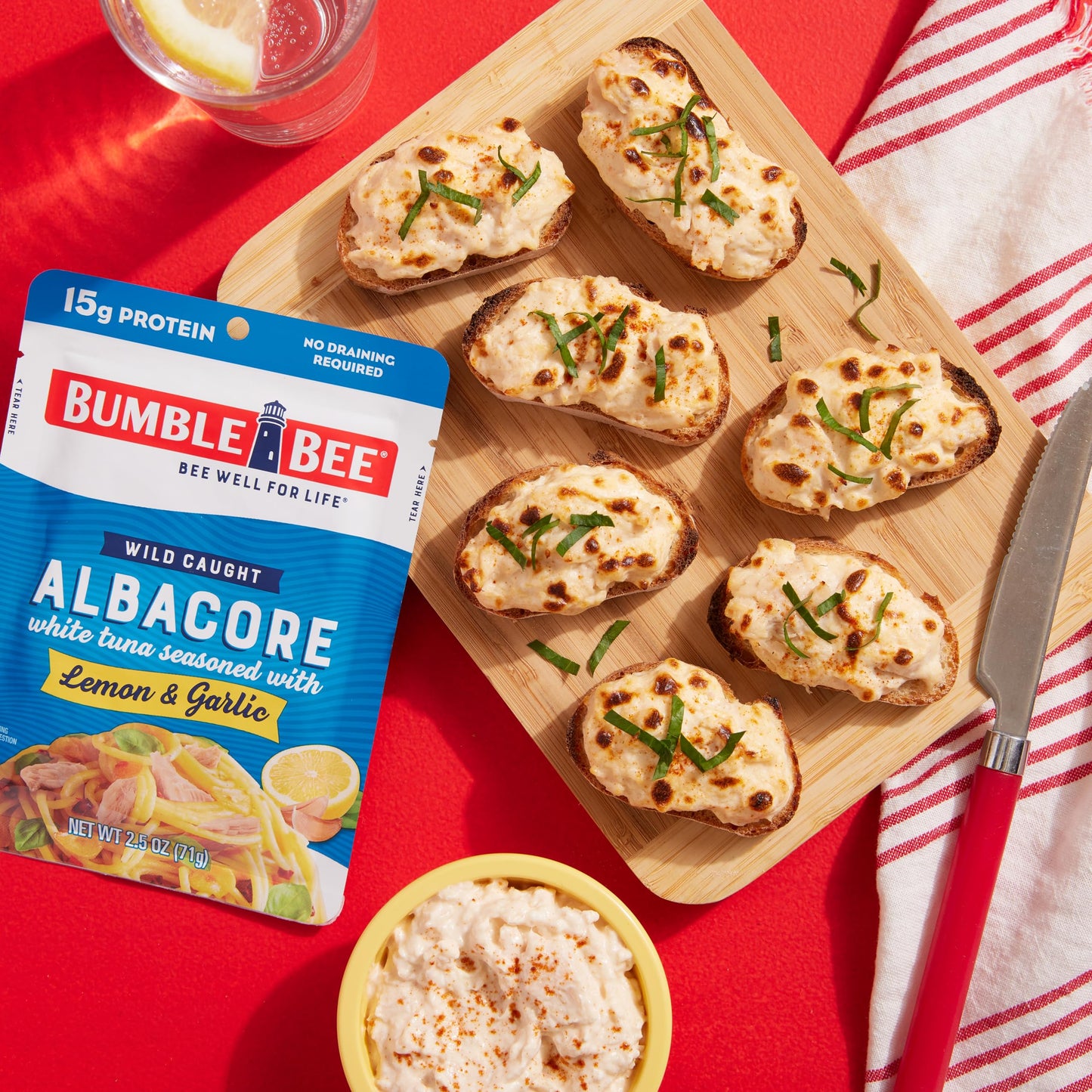 Bumble Bee Albacore Tuna in Water, Lemon & Garlic, 2.5 oz Pouch, Pack of 12, Non-GMO, Gluten Free, High in Omega-3s