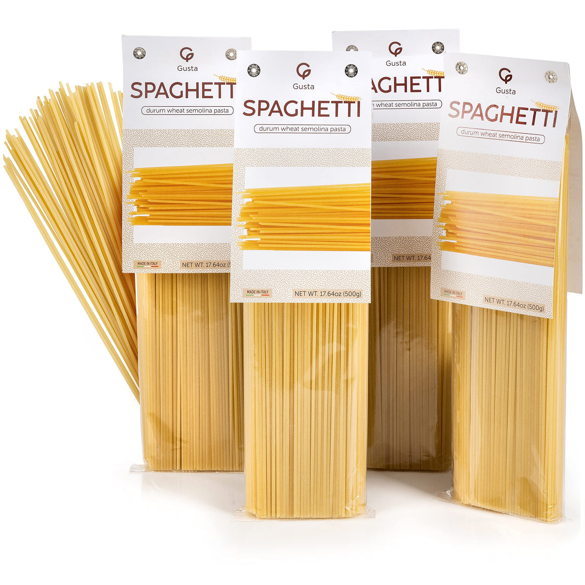 Gusta Spaghetti Noodles Pasta - Enhanced Italian Pasta From Italy - Durum Wheat Semolina Organic Al Dente Pasta - Non-Gmo & Gourmet Pasta - Family Owned Brand - 17.64Oz / 500G (4 Pack)