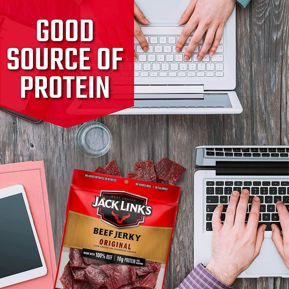 Jack Link'S Beef Jerky, Original - Flavorful Meat Snack For Break Rooms, 10G Protein And 80 Calories, Made With 100% Beef - No A