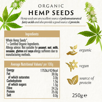 Biona Organic Hemp Seeds, 250g (8.8 Ounce), Non-GMO, High Protein Snack