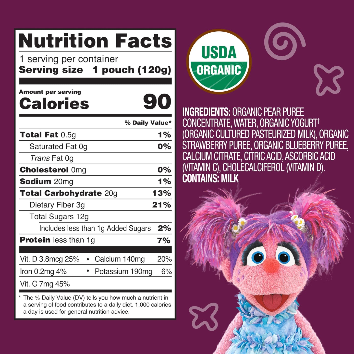 Earths Best Organic Yogurt Smoothie Pouches, 24+ Months, Fruit And Yogurt Smoothie For Kids, Mixed Berry, 4.2 Ounce Resealable Pouch (Pack Of 12)