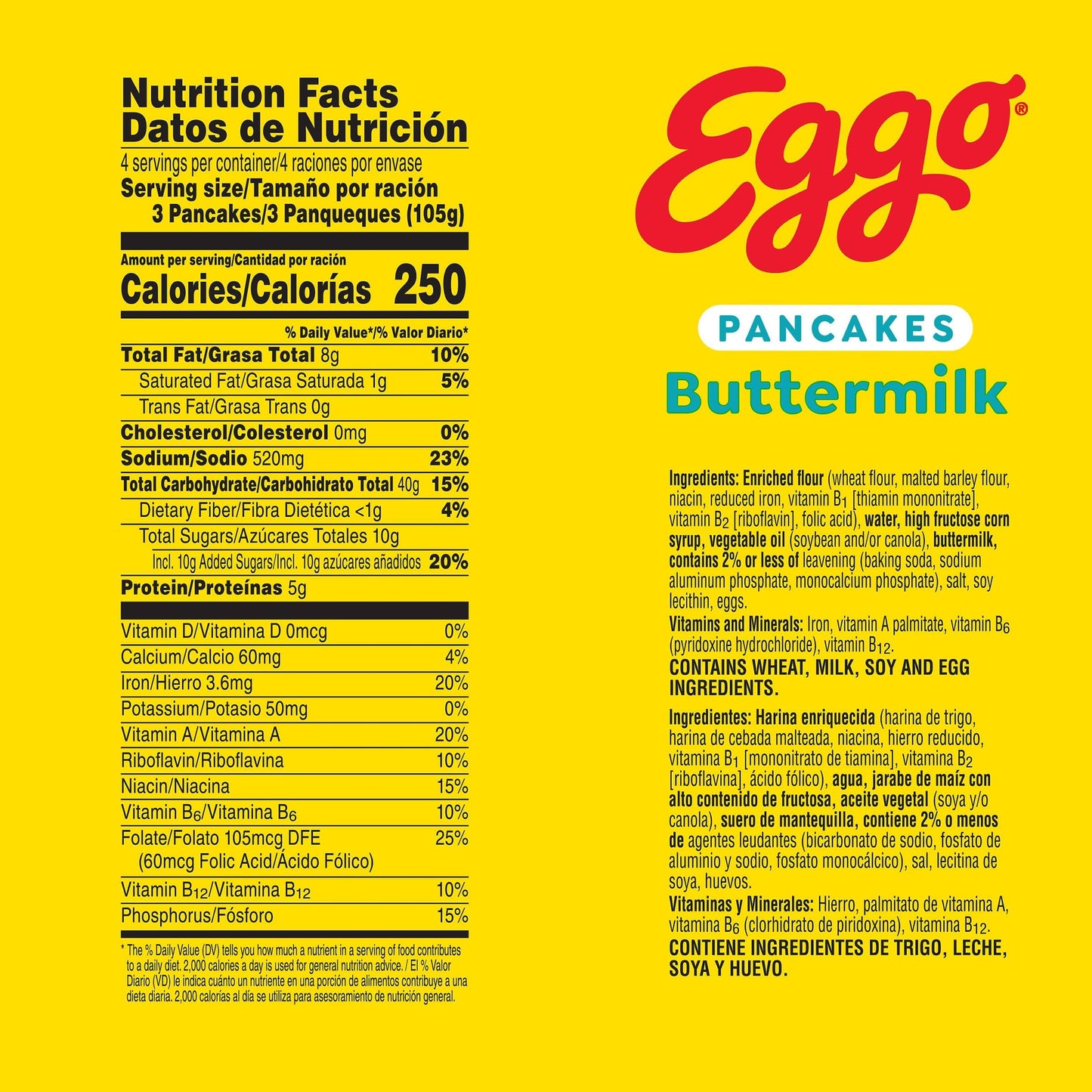 Eggo Frozen Pancakes, Frozen Breakfast, Breakfast Food, Buttermilk, 14.8oz Box (12 Pancakes)