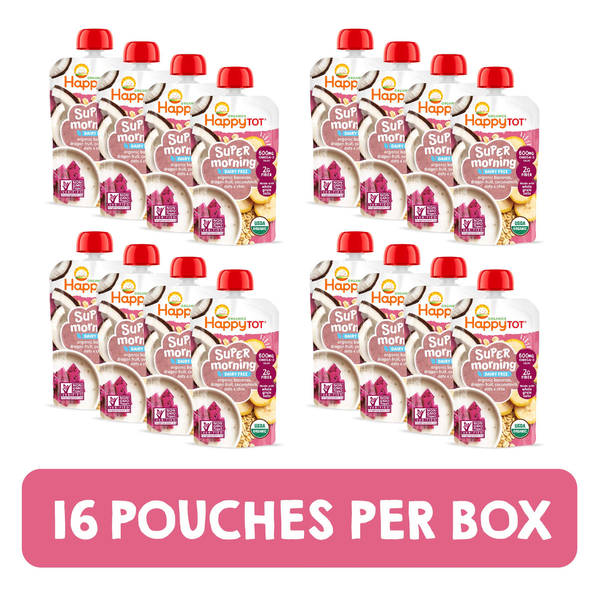 Happy Tot Organics Stage 4 Baby Food Pouches, Gluten Free, Vegan & Dairy Free Snack, Super Morning Fruit & Oat Blend, Bananas, D